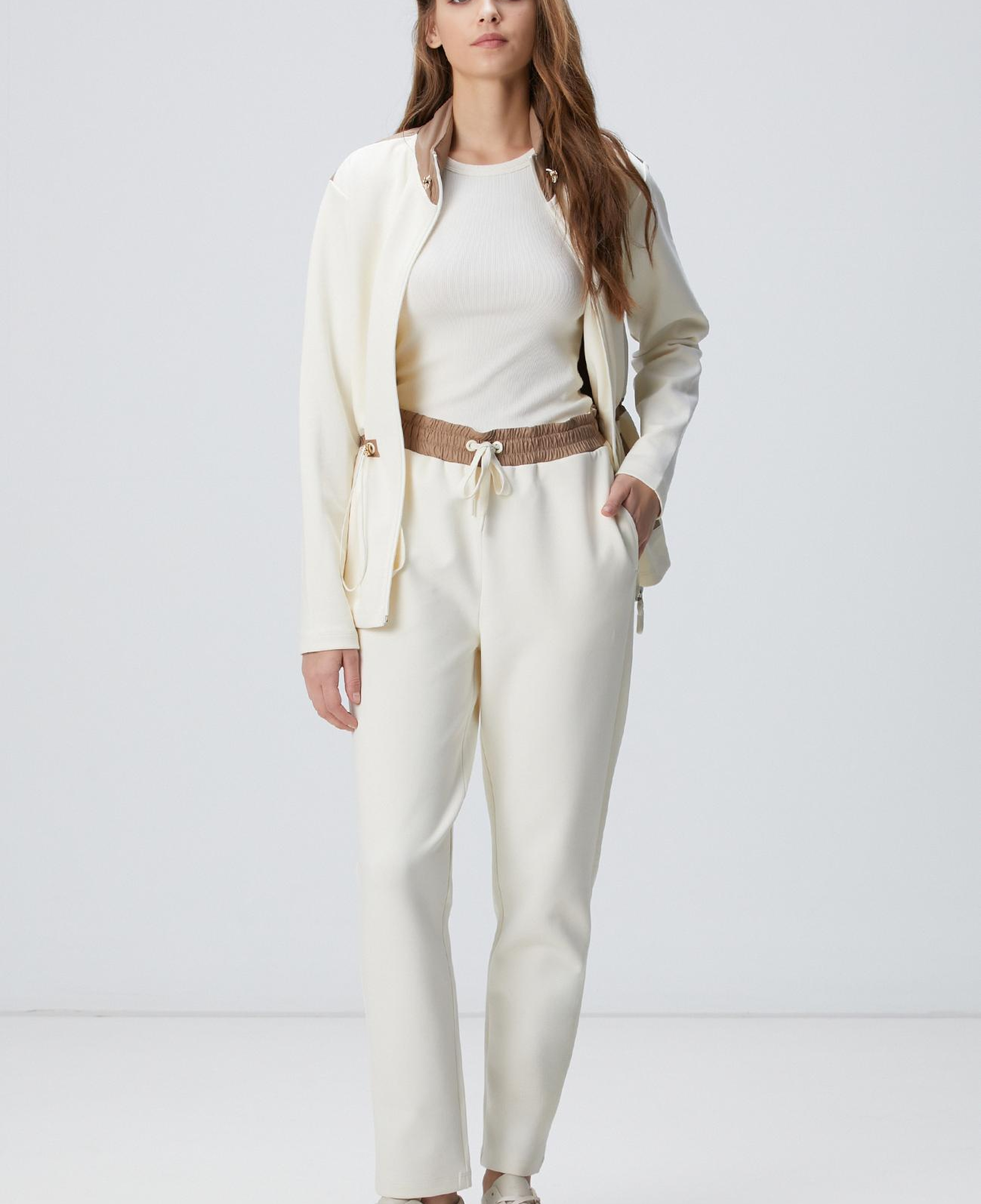 Network Kadın N-Tech Kırık Beyaz Dokuma Garnili Örme Eşofman