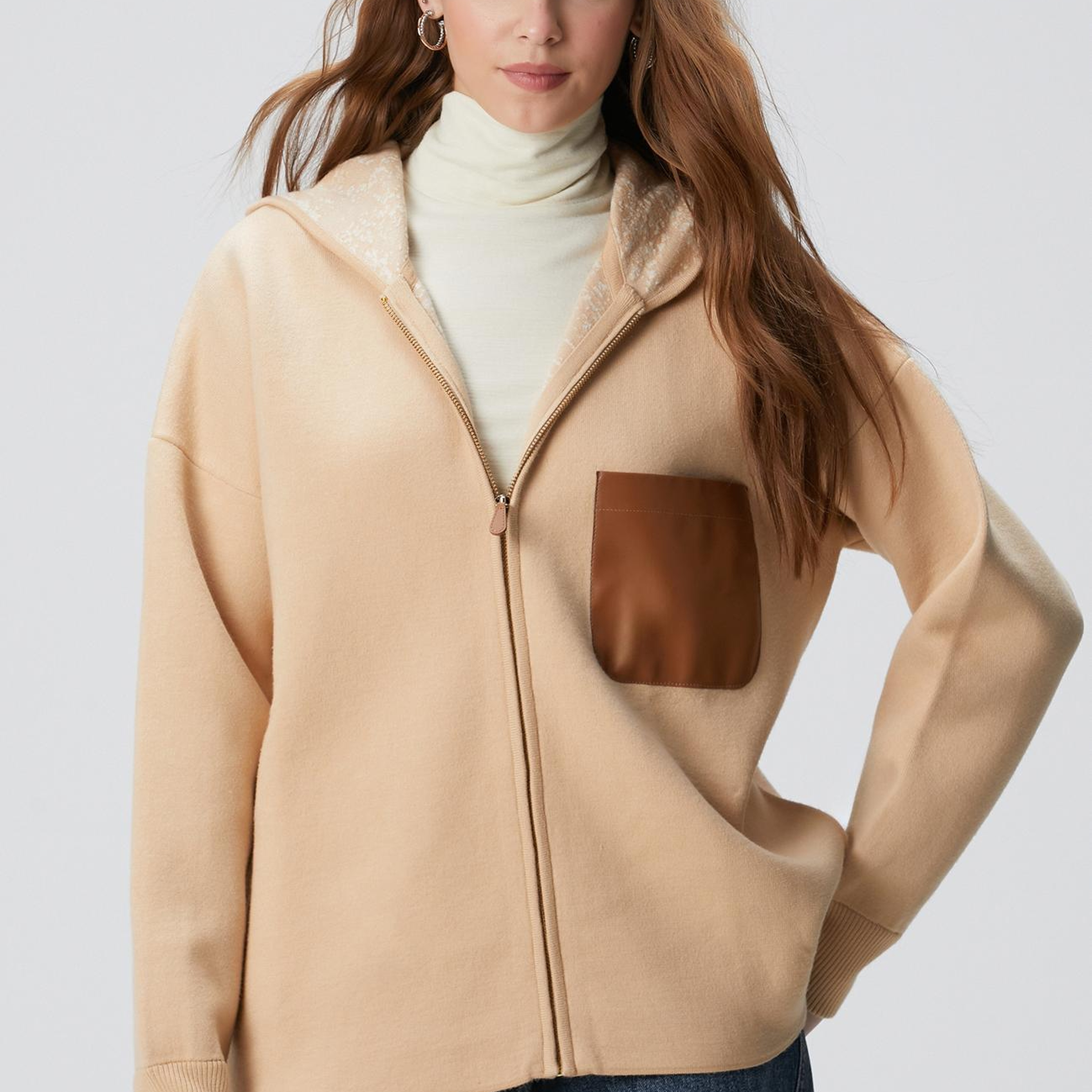 Network Kadın Limited Bej Yün Karışımlı İçi Desenli Triko Ceket