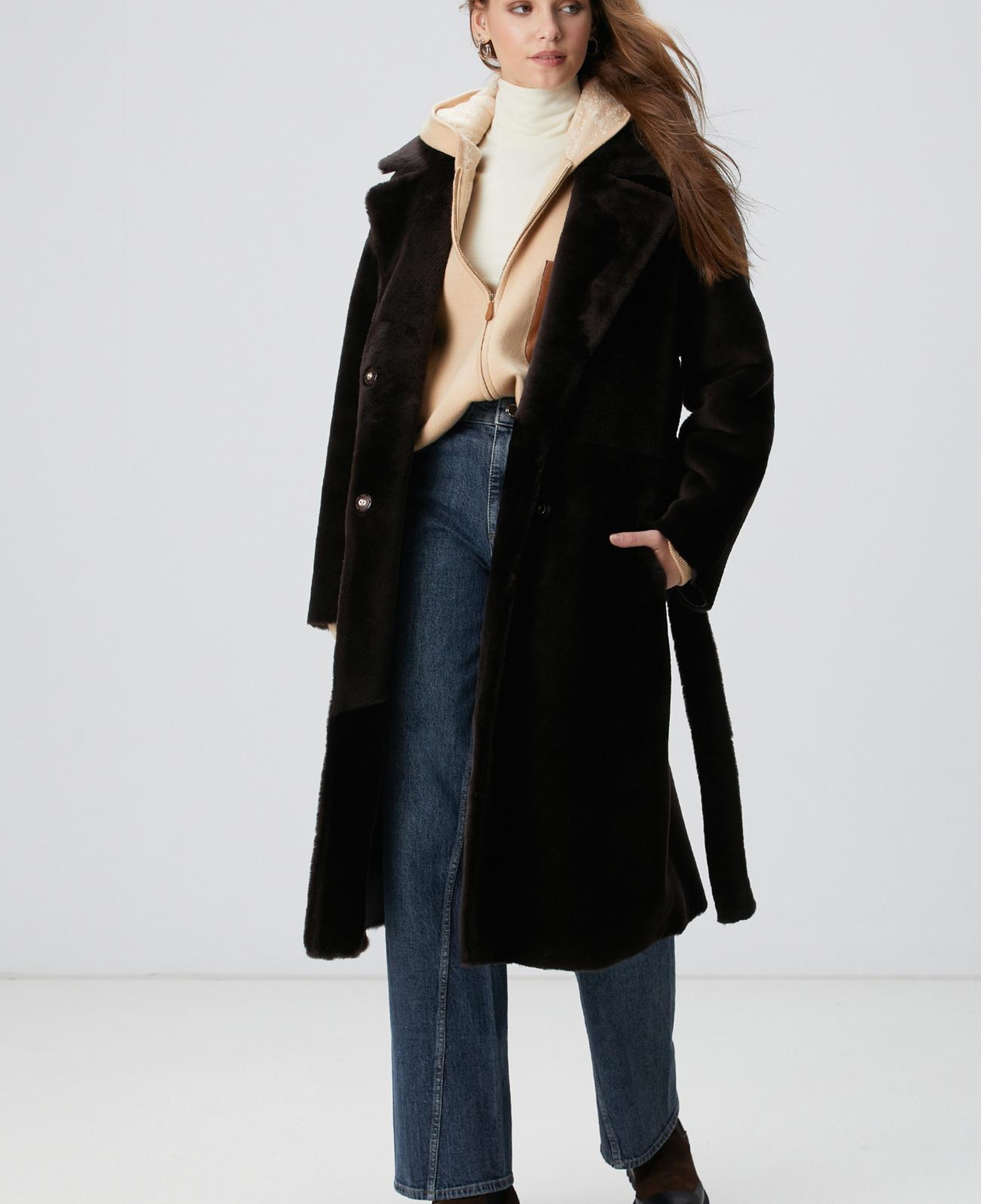 Network Kadın Limited Bej Yün Karışımlı İçi Desenli Triko Ceket