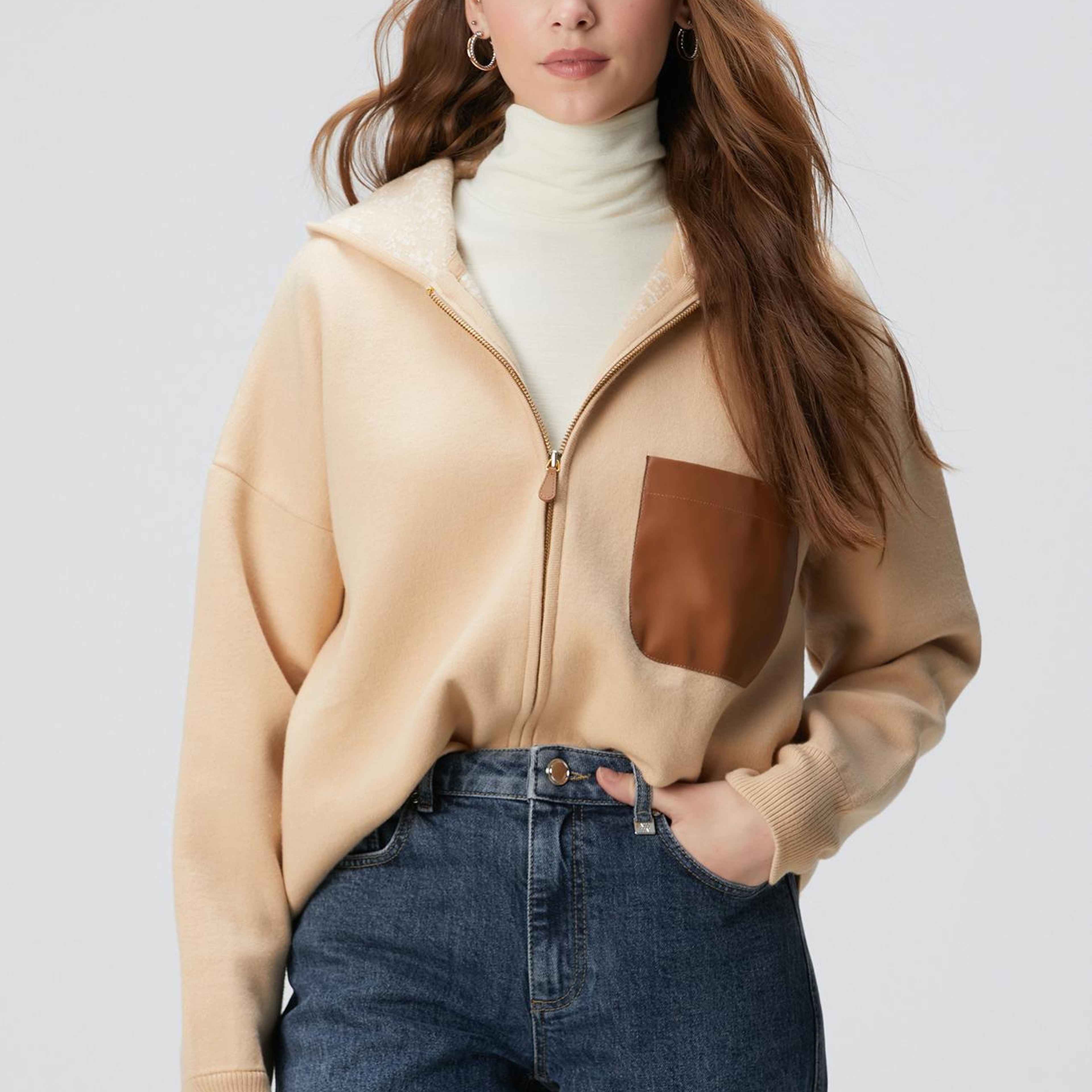 Network Kadın Limited Bej Yün Karışımlı İçi Desenli Triko Ceket