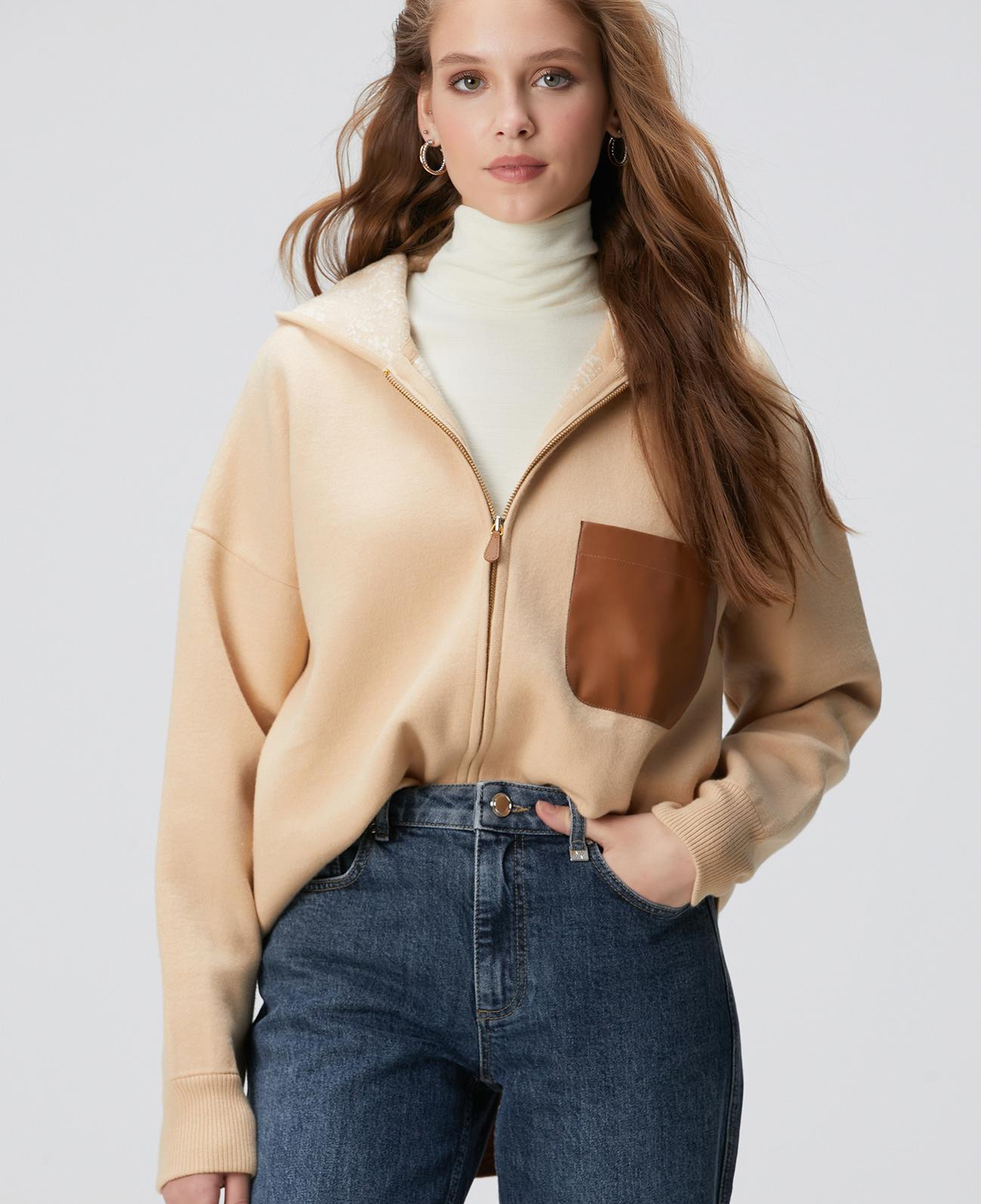 Network Kadın Limited Bej Yün Karışımlı İçi Desenli Triko Ceket