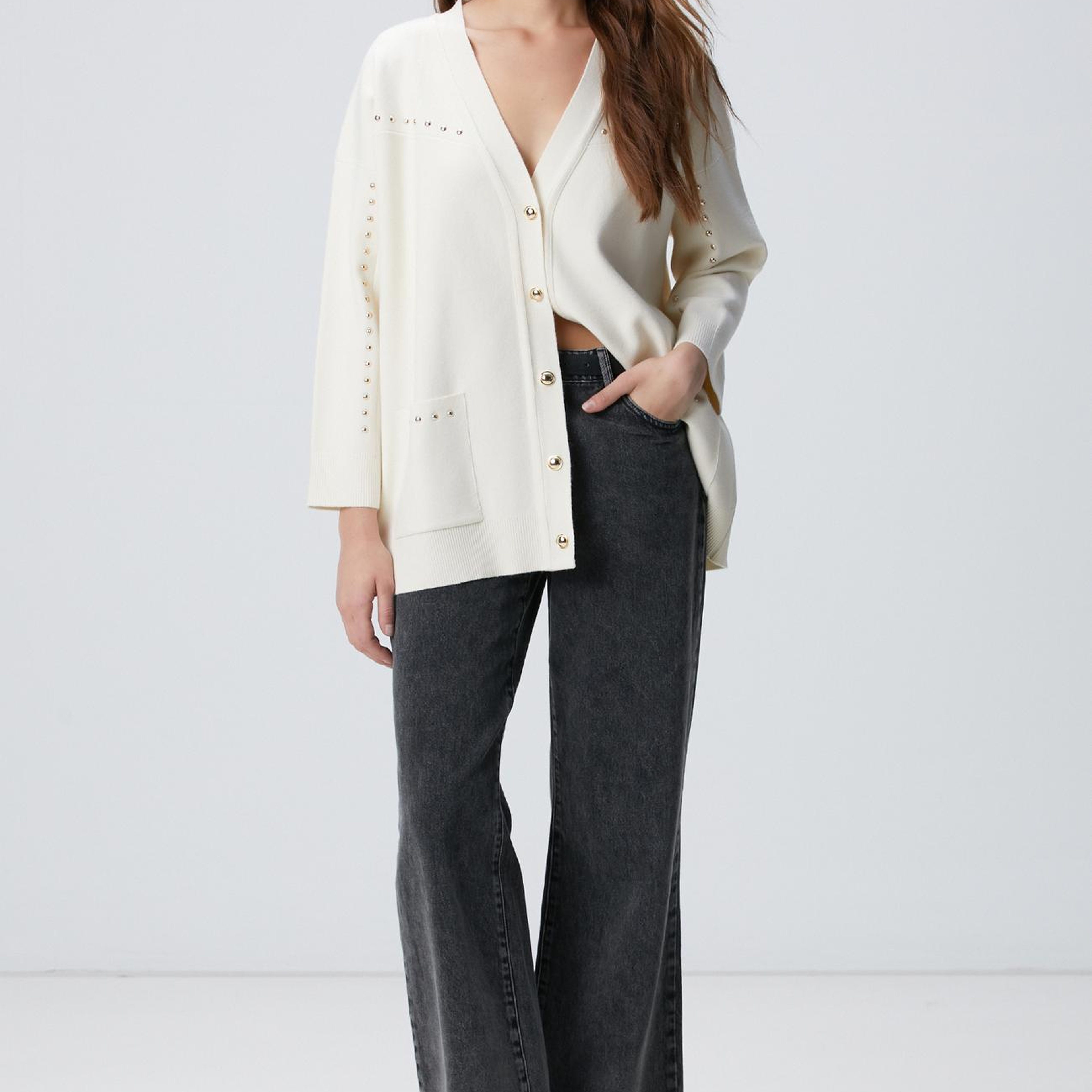 Network Kadın Kırık Beyaz Trok Detaylı Hırka