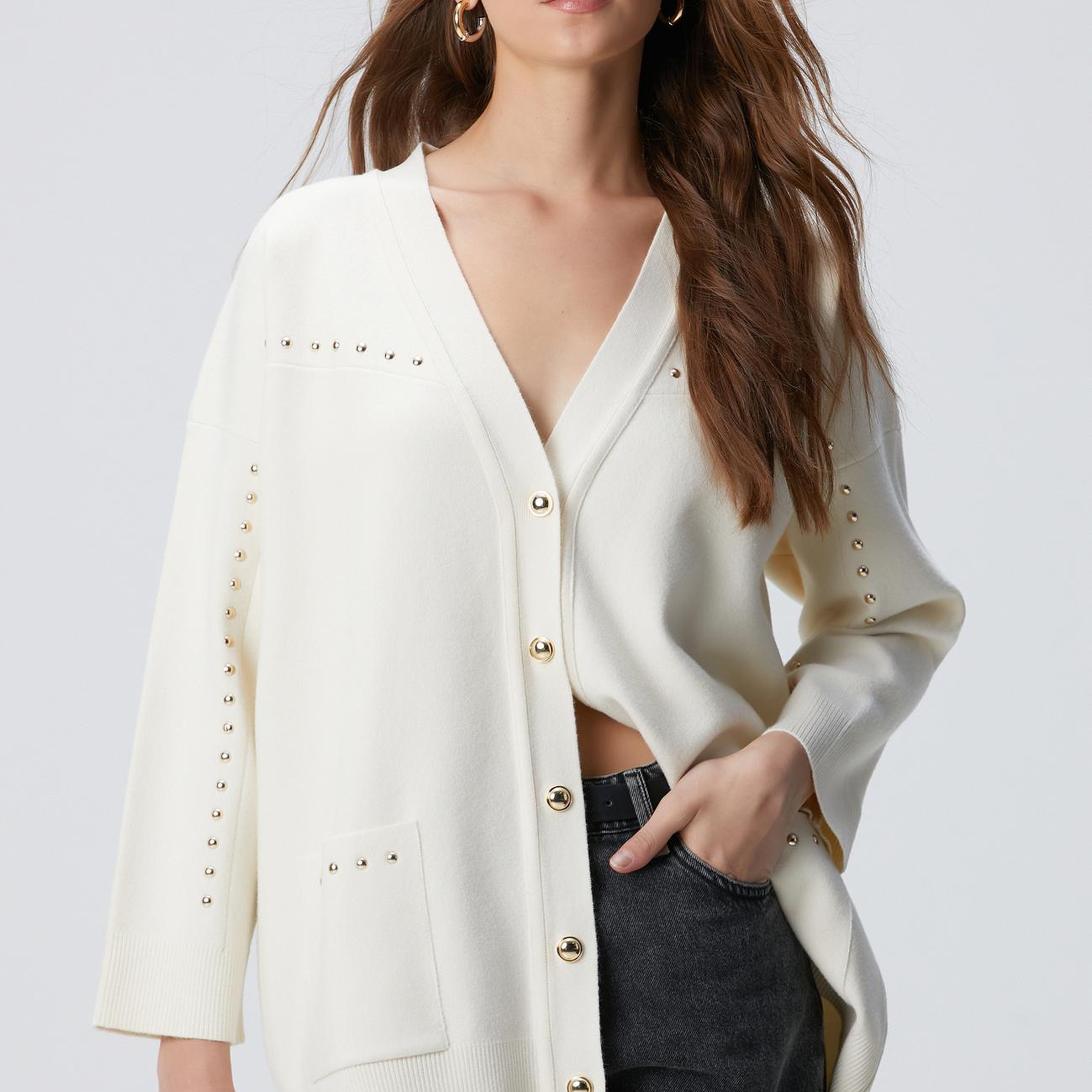 Network Kadın Kırık Beyaz Trok Detaylı Hırka