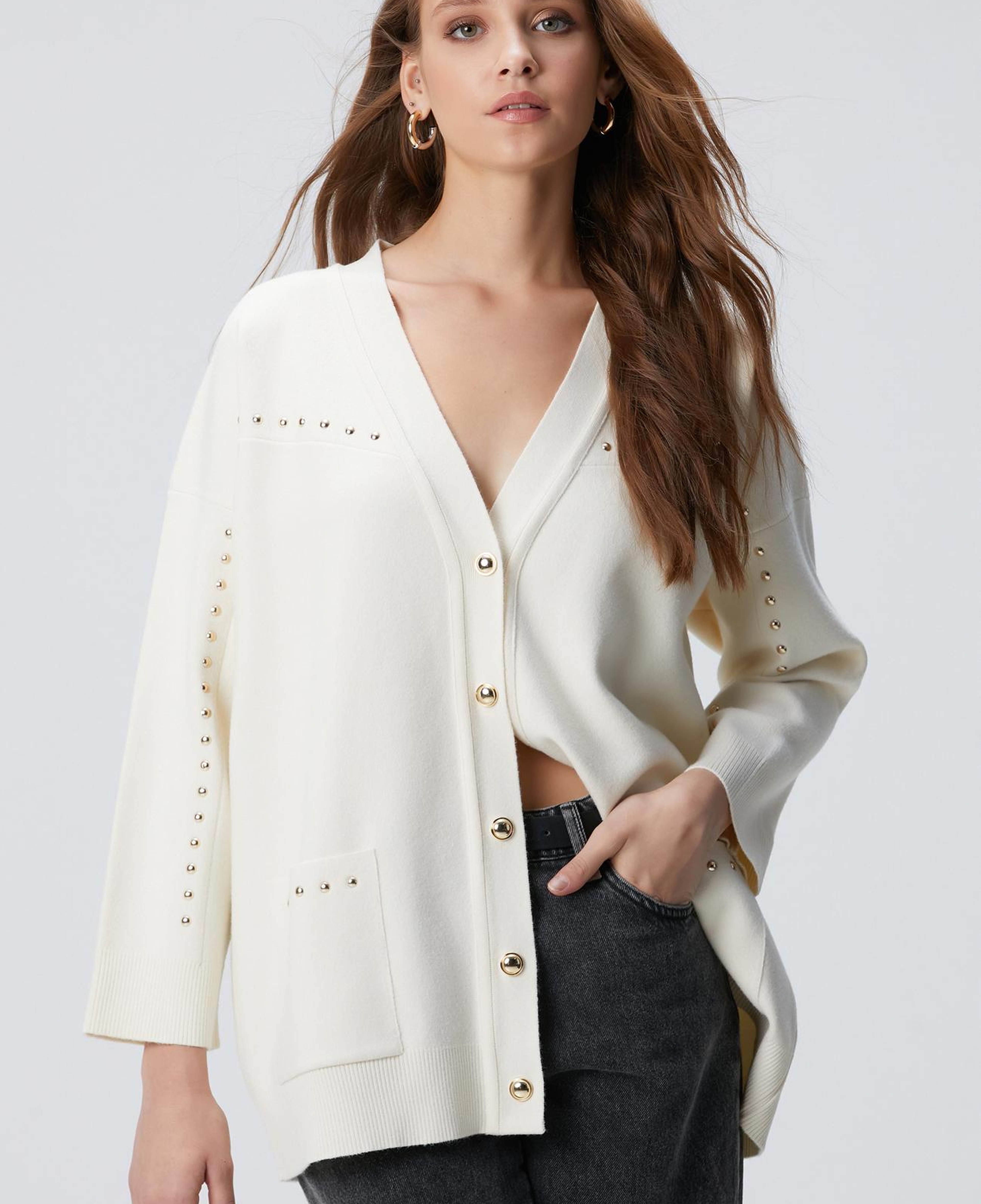 Network Kadın Kırık Beyaz Trok Detaylı Hırka