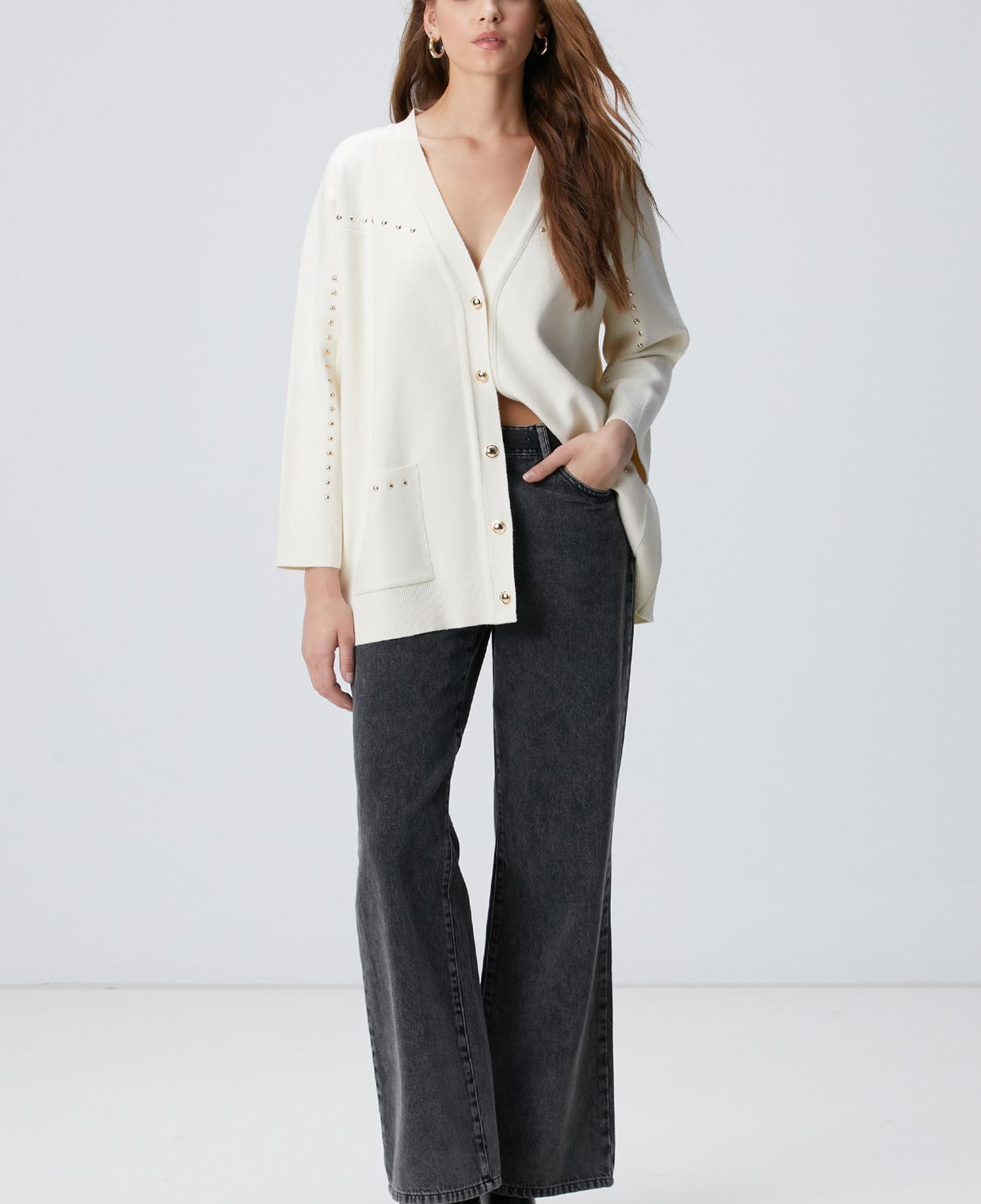 Network Kadın Kırık Beyaz Trok Detaylı Hırka