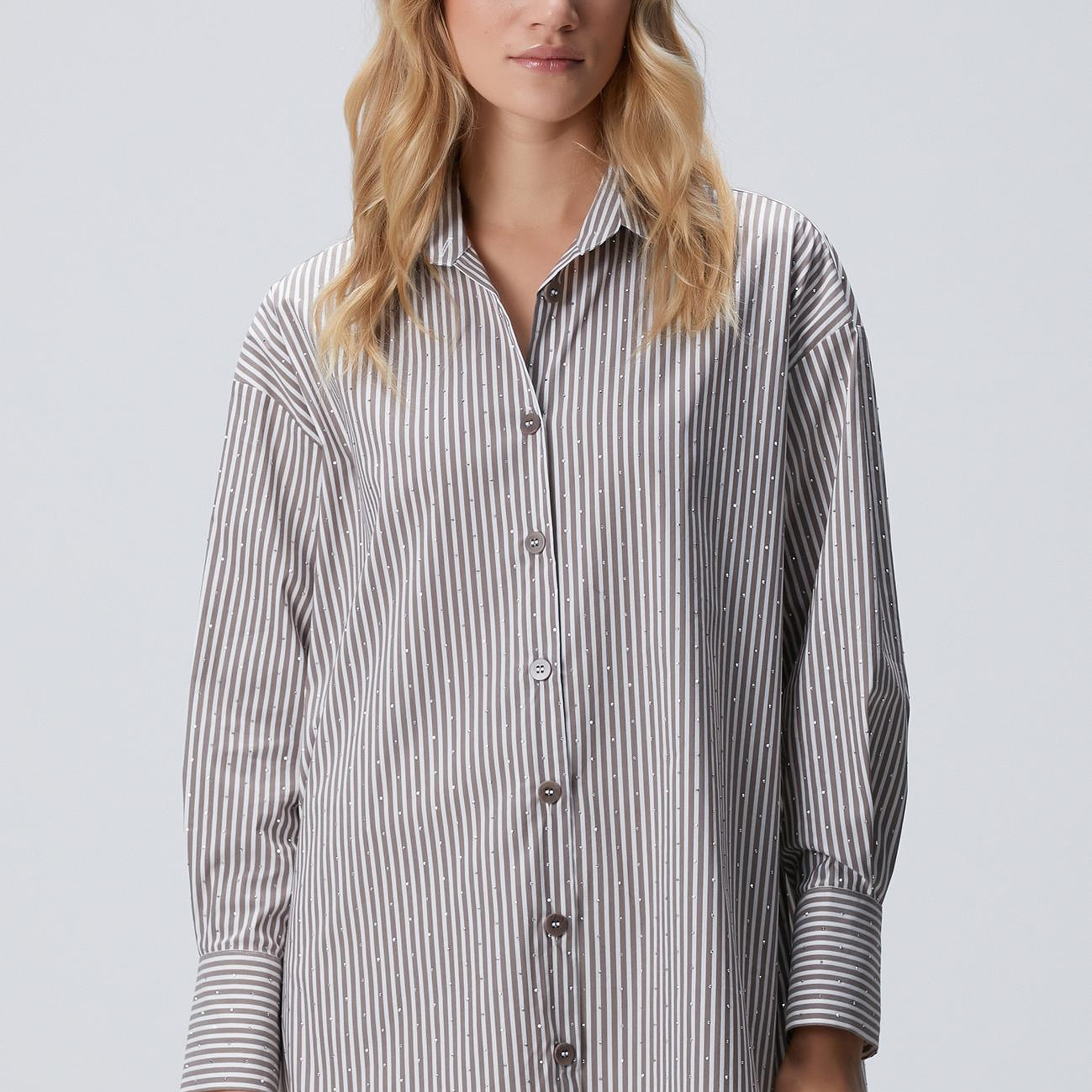 Network Kadın Vizon Ekru Çizgili Gömlek