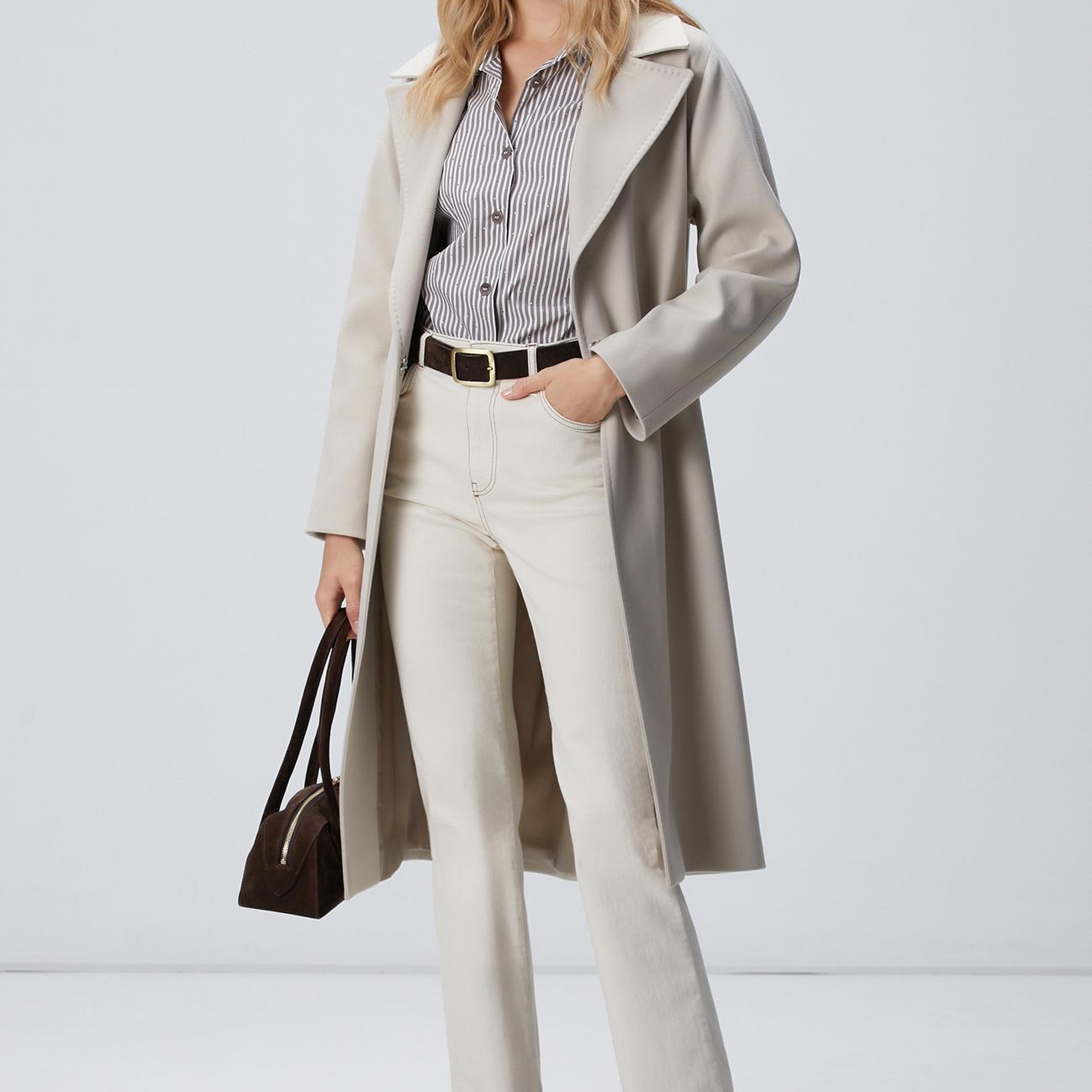 Network Kadın Vizon Ekru Çizgili Gömlek