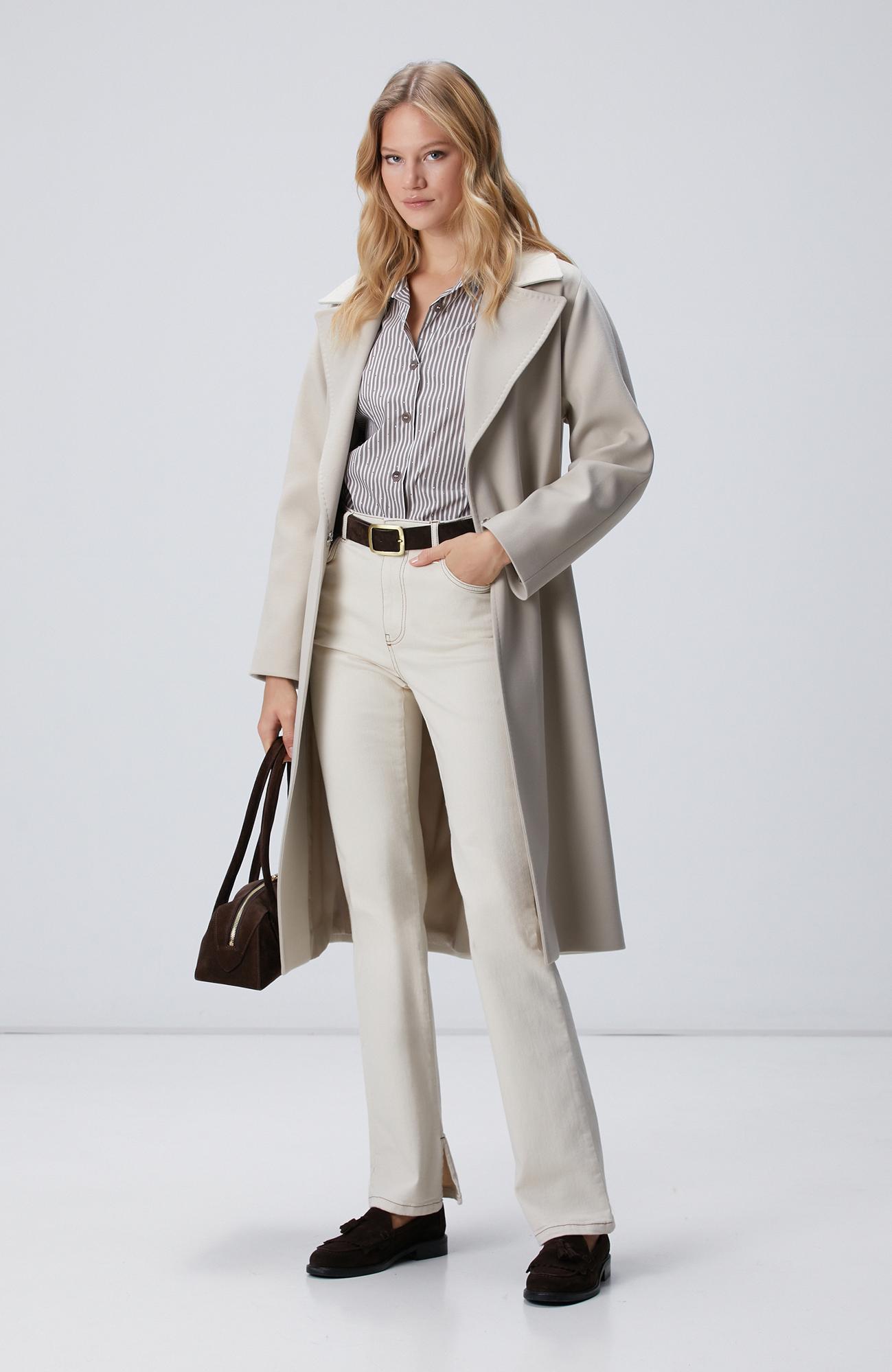 Network Kadın Vizon Ekru Çizgili Gömlek