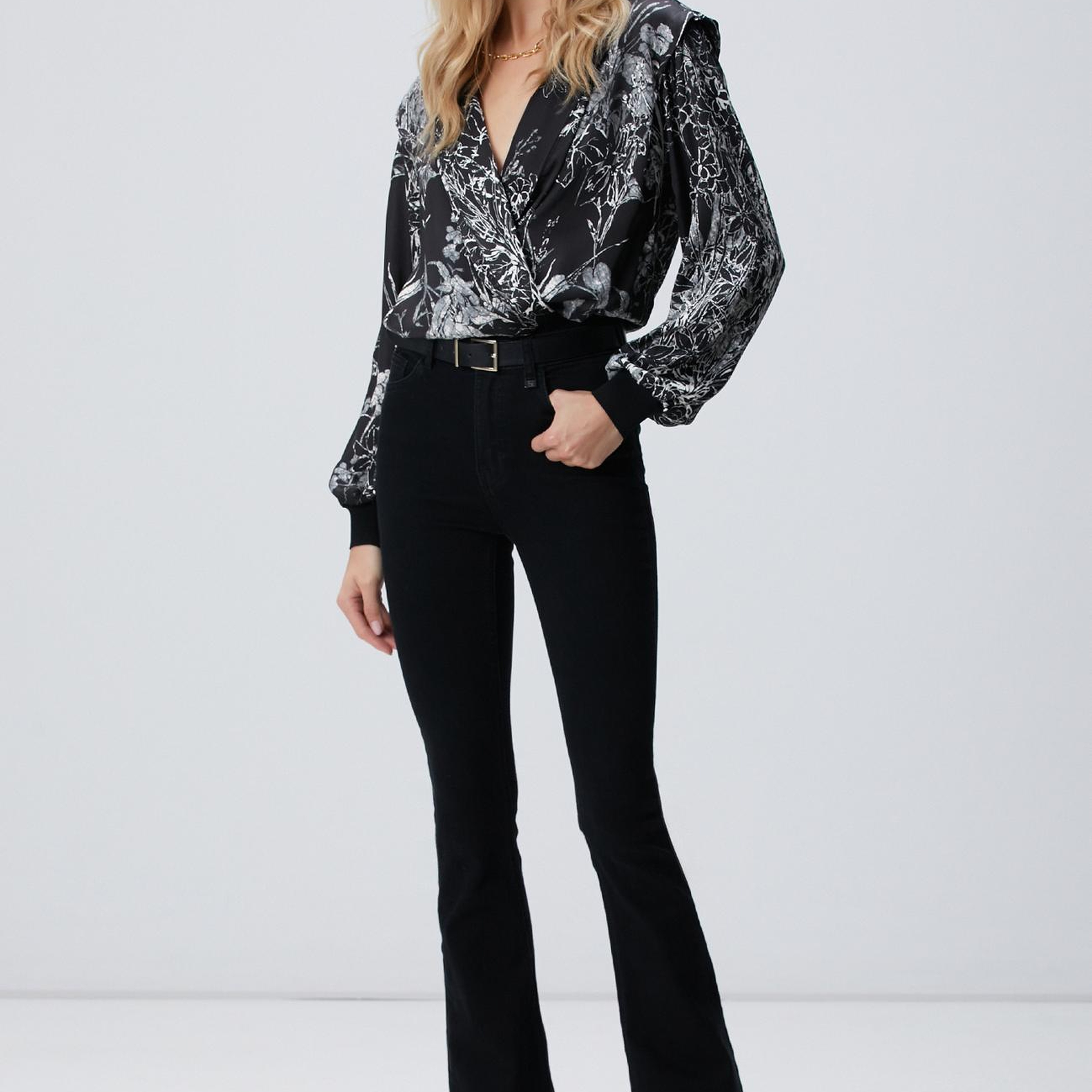 Network Kadın Siyah Kırık Beyaz Desenli Bluz