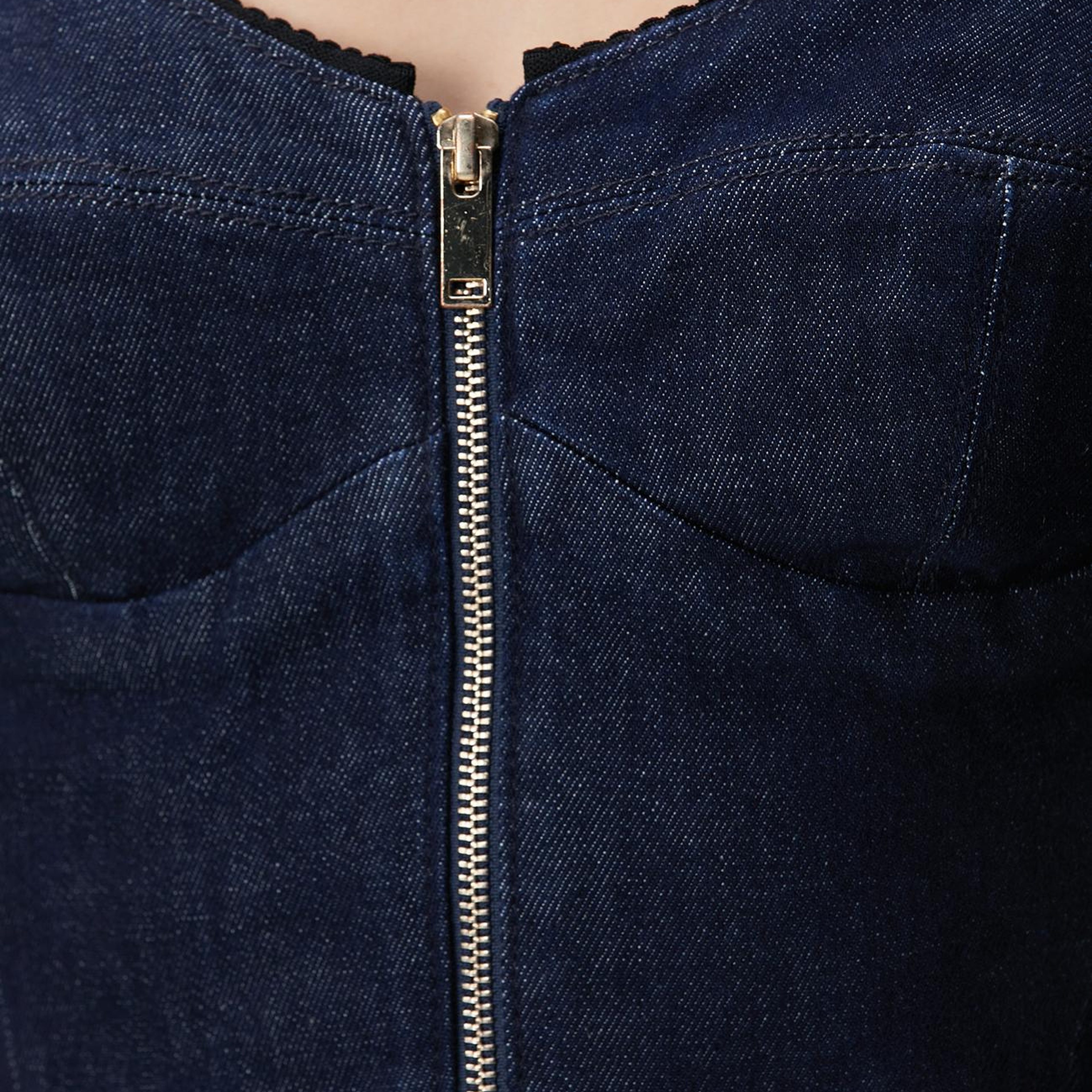 Network Kadın Lacivert Fermuarlı Denim Bluz