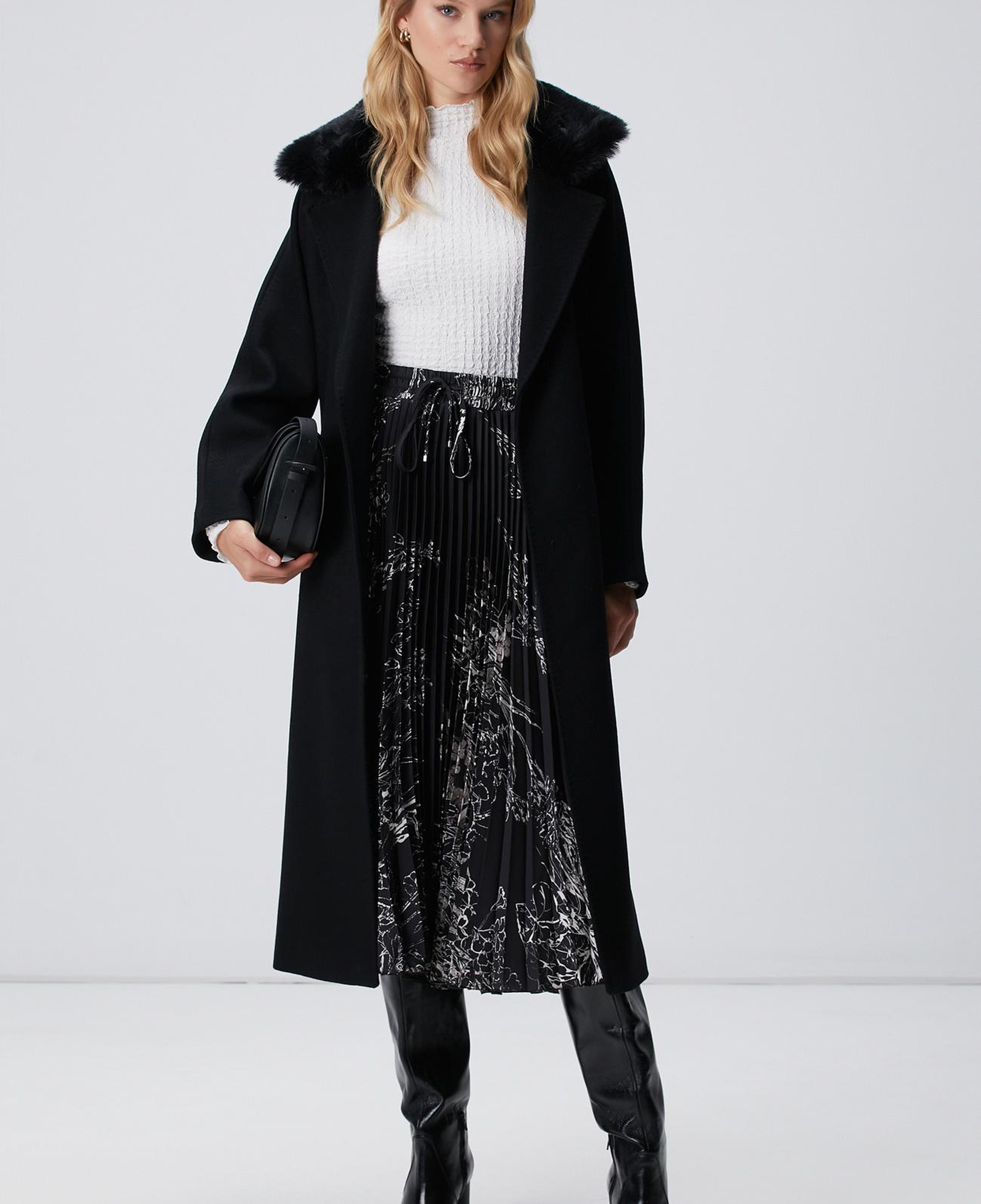 Network Kadın Siyah Kırık Beyaz Midi Etek