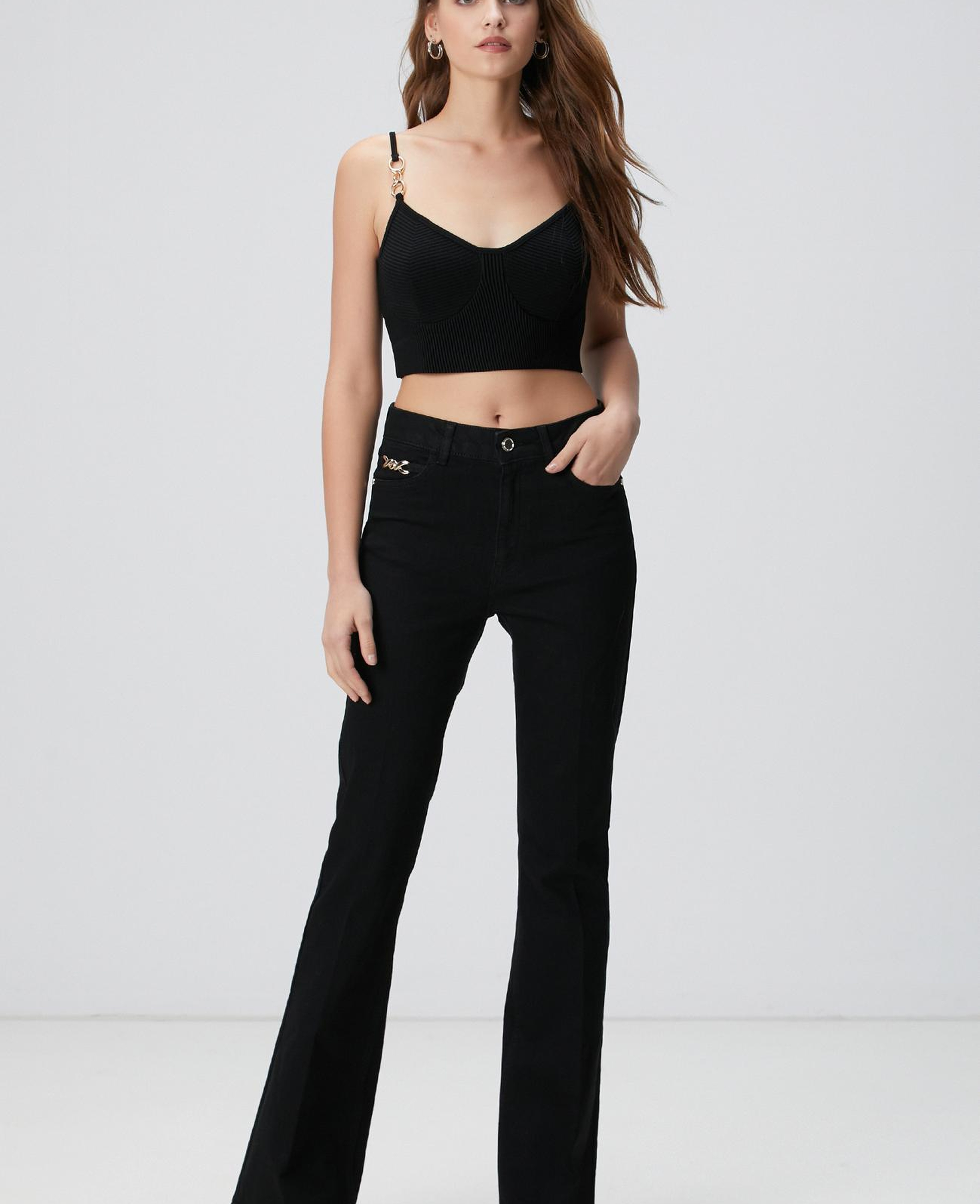 Network Kadın Siyah Aksesuarlı Flare Kalıp Denim Pantolon