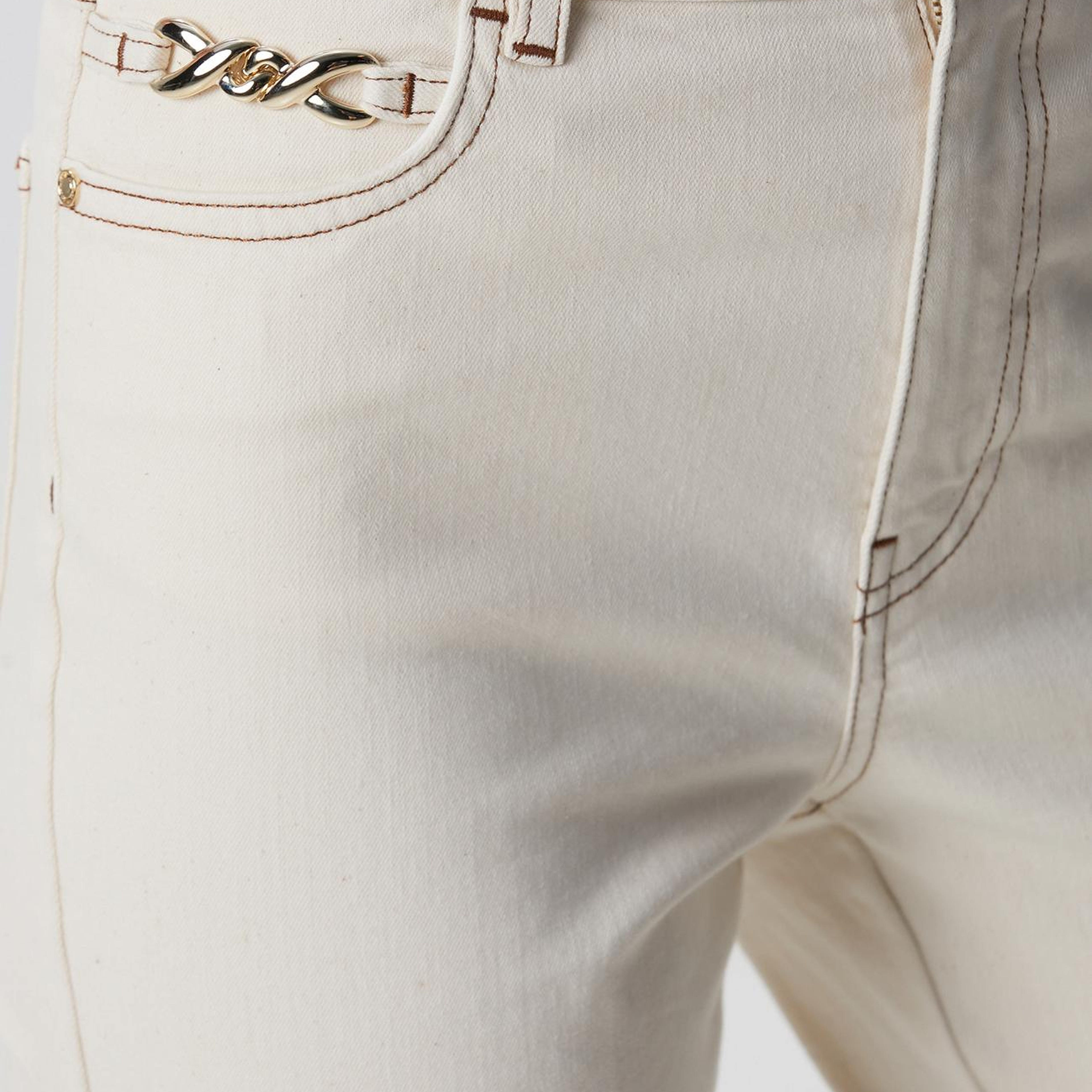 Network Kadın Naturel Aksesuarlı Denim Pantolon