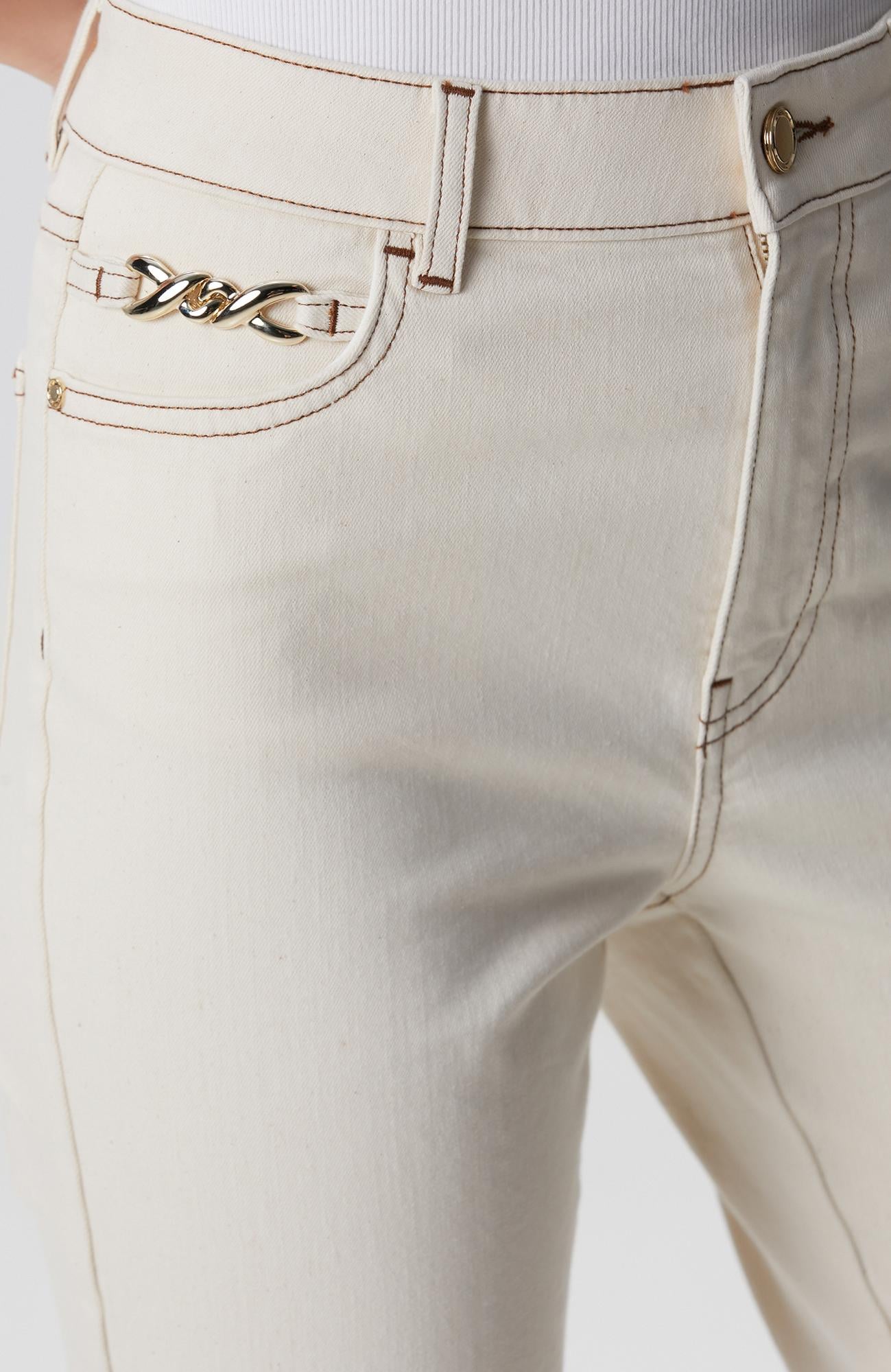 Network Kadın Naturel Aksesuarlı Denim Pantolon