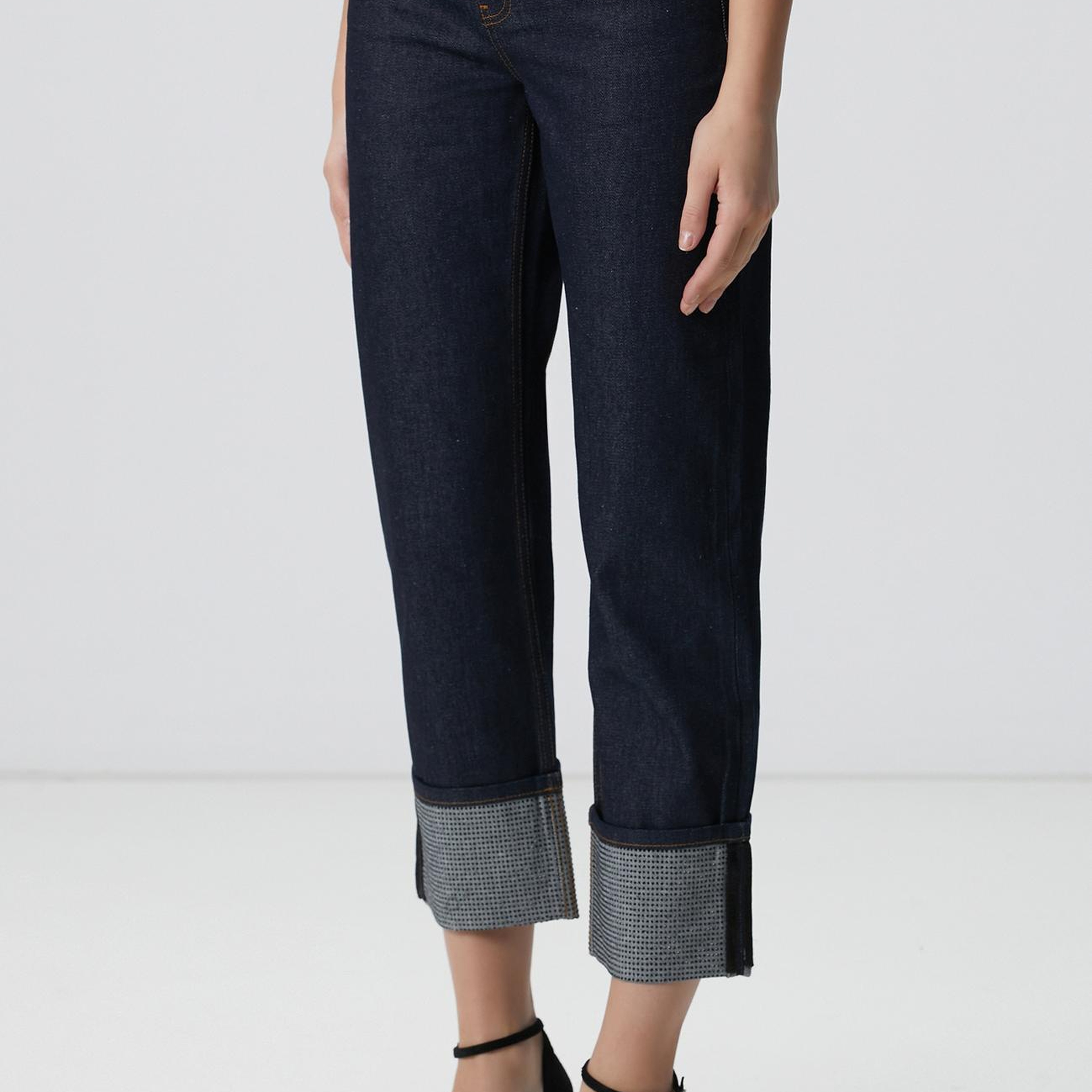 Network Kadın Lacivert Paça Taş Detaylı Denim Pantolon