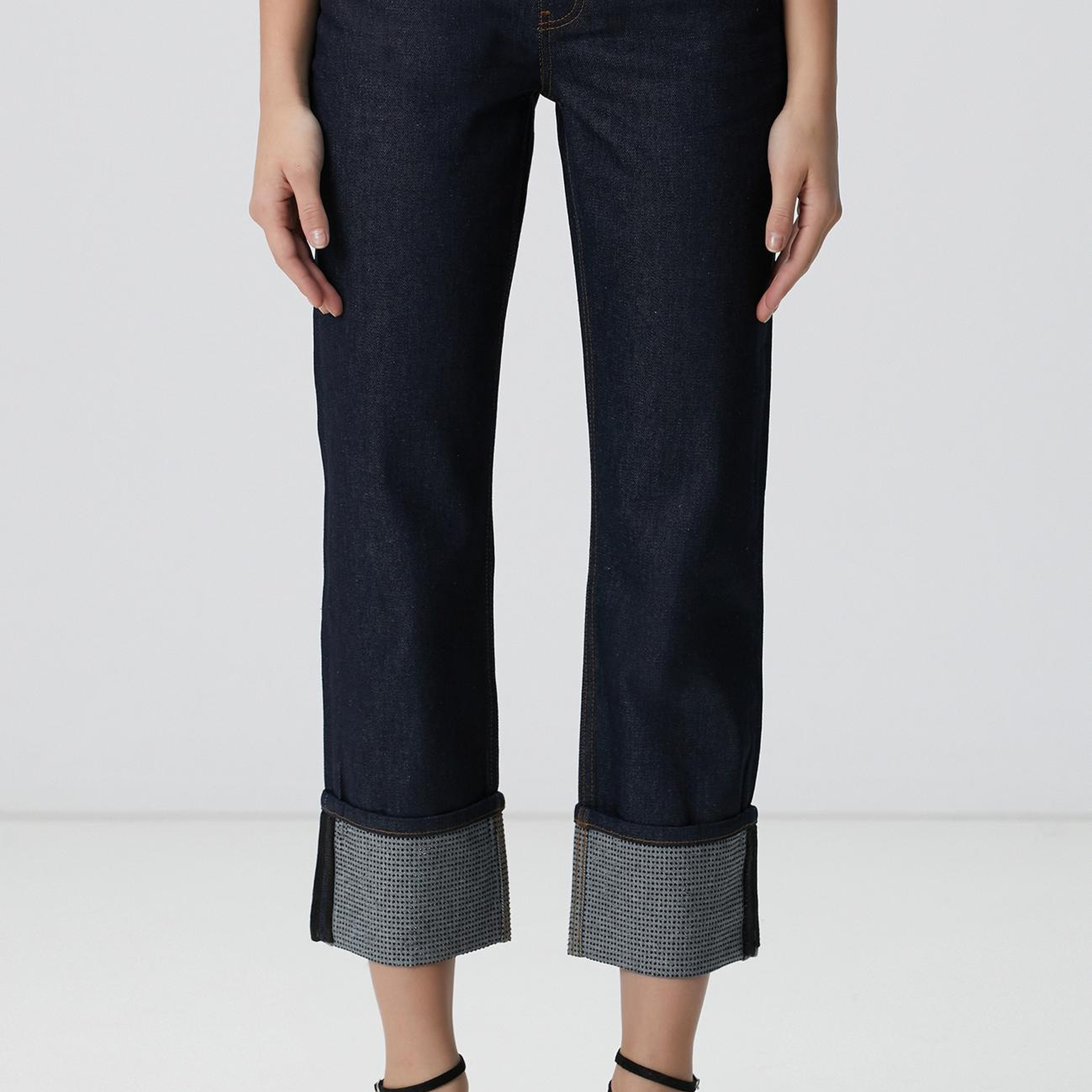 Network Kadın Lacivert Paça Taş Detaylı Denim Pantolon