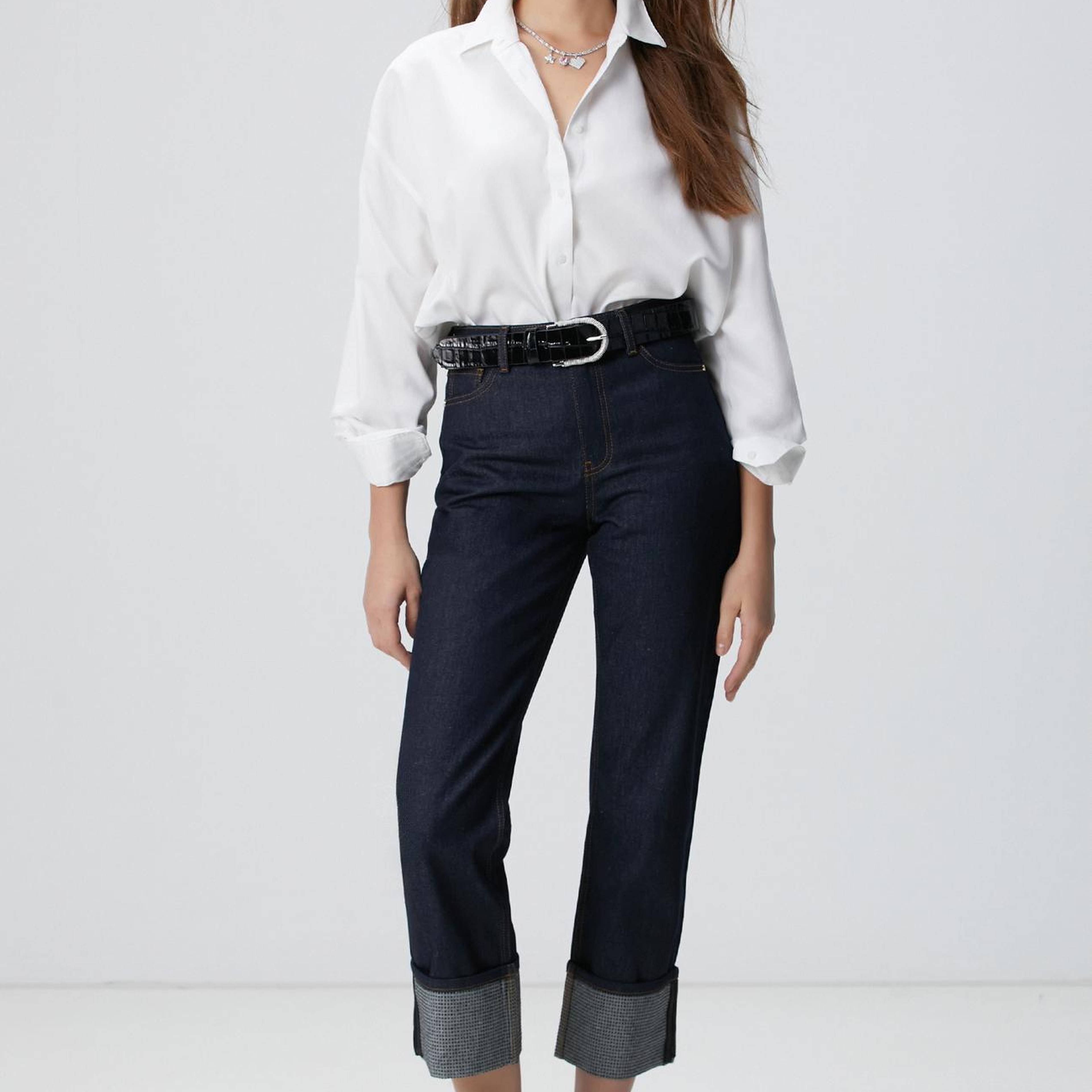 Network Kadın Lacivert Paça Taş Detaylı Denim Pantolon