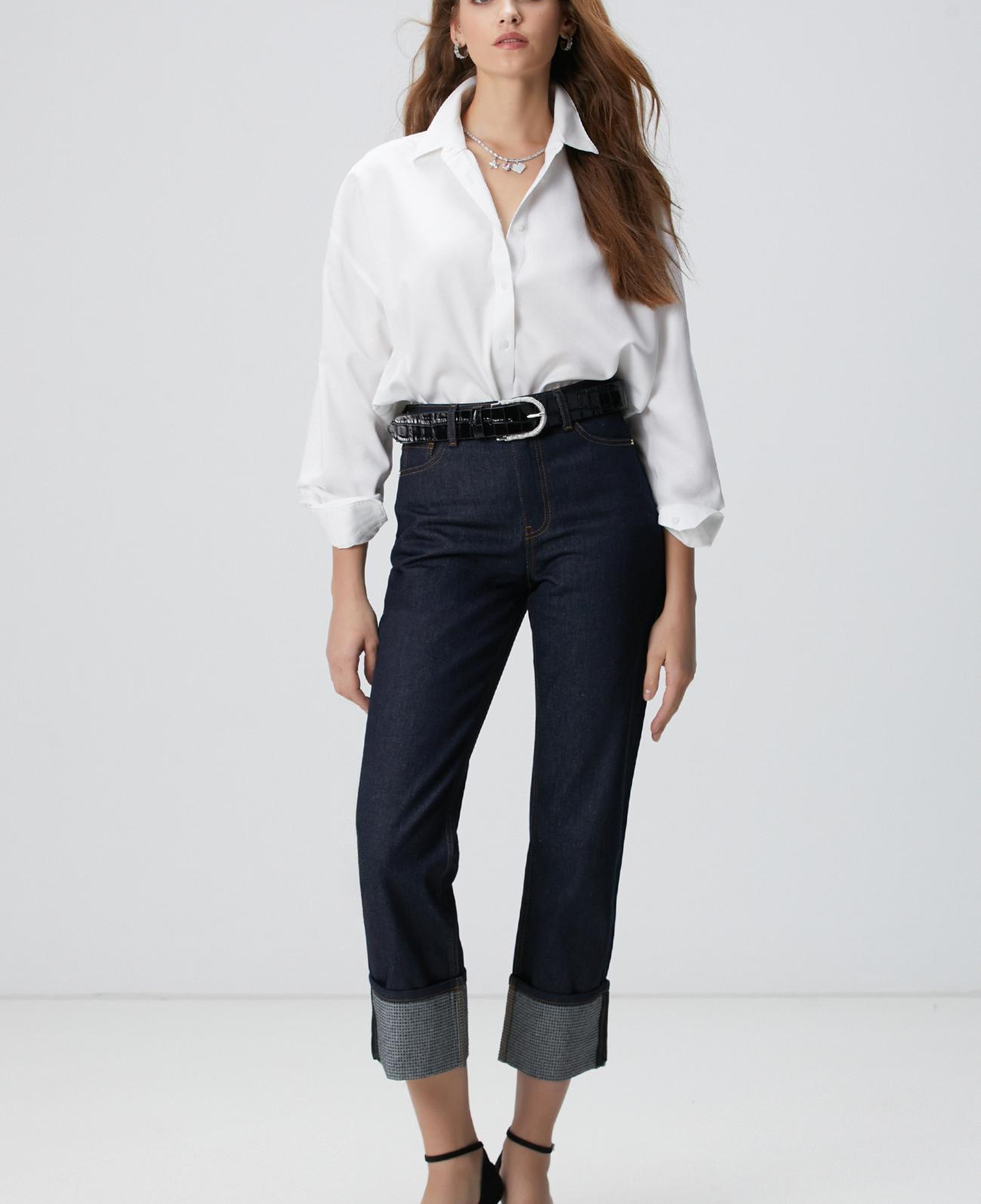 Network Kadın Lacivert Paça Taş Detaylı Denim Pantolon