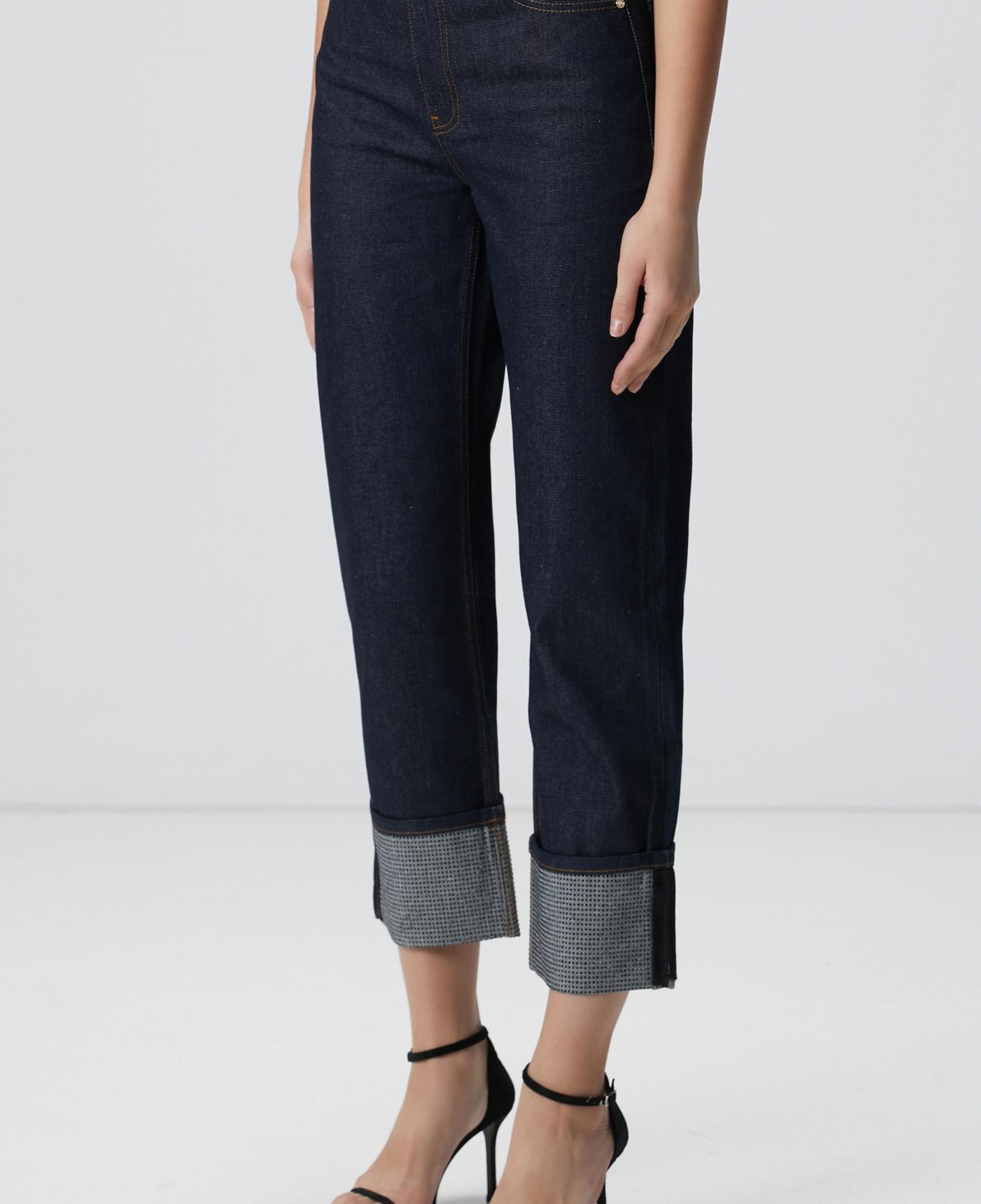 Network Kadın Lacivert Paça Taş Detaylı Denim Pantolon