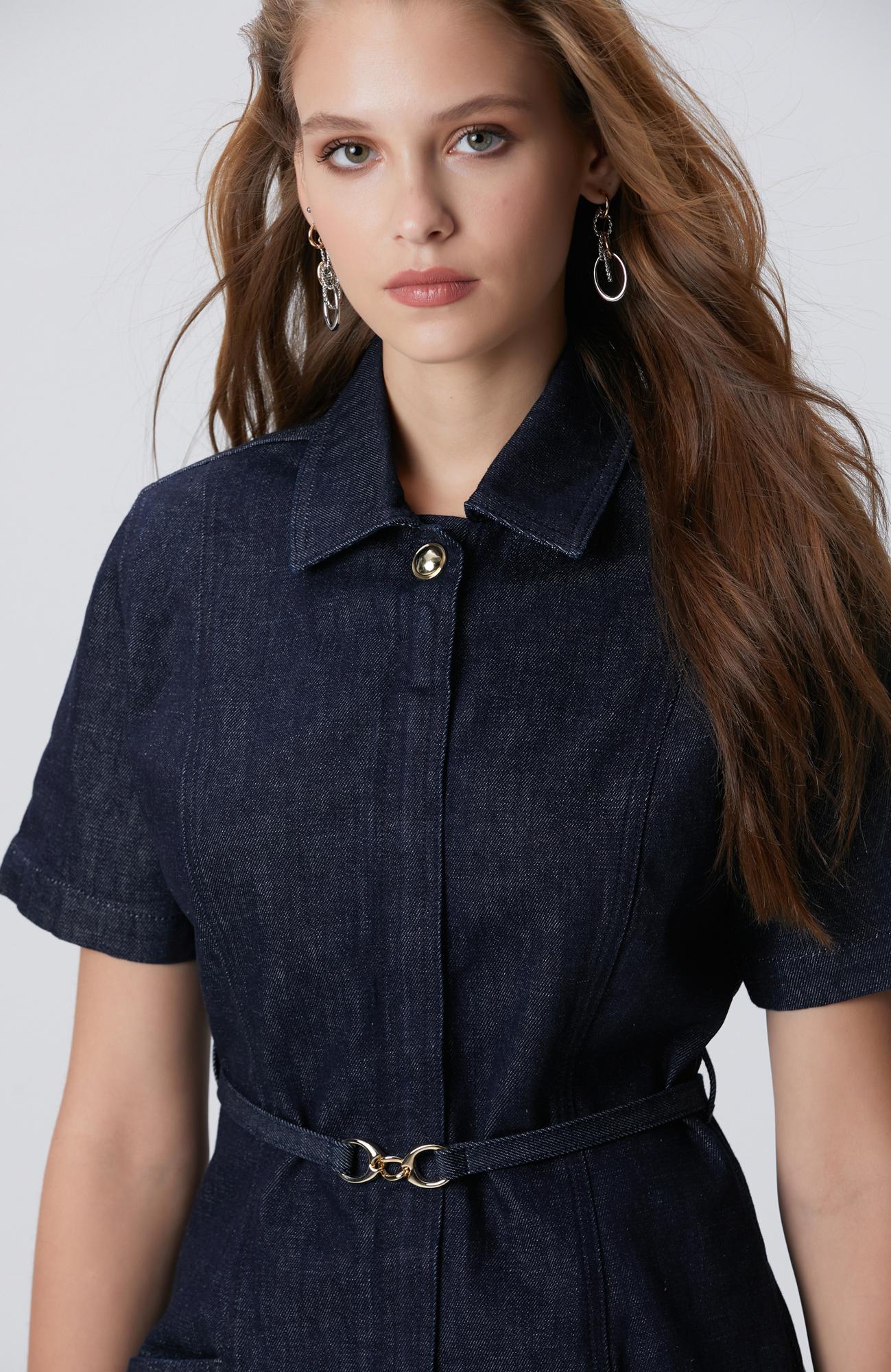 Network Kadın Kemer Detaylı Lacivert Denim Elbise