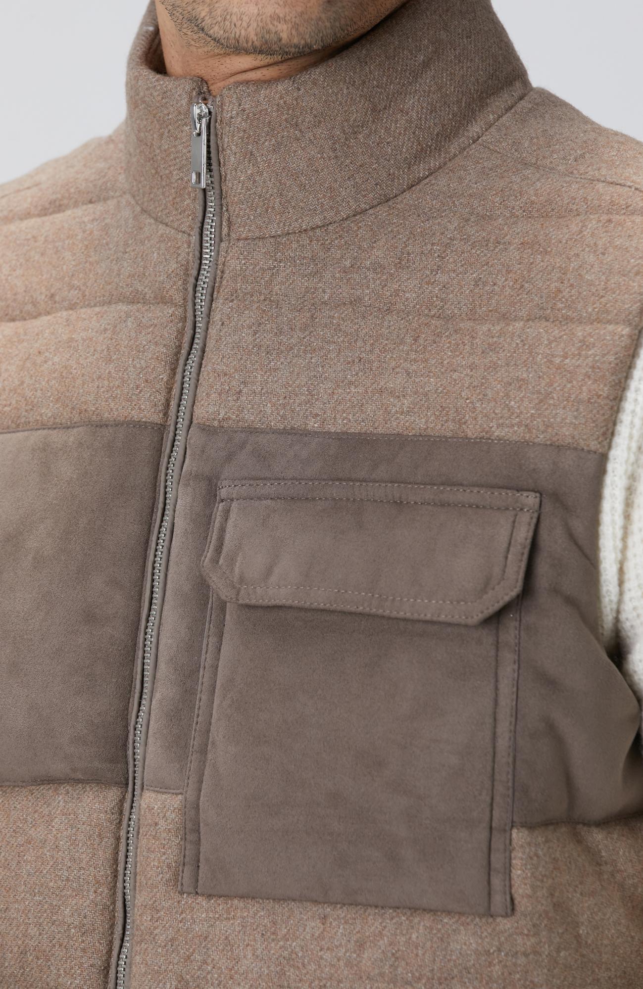 Network Erkek Bej Yün Karışımlı Flanel Casual Yelek