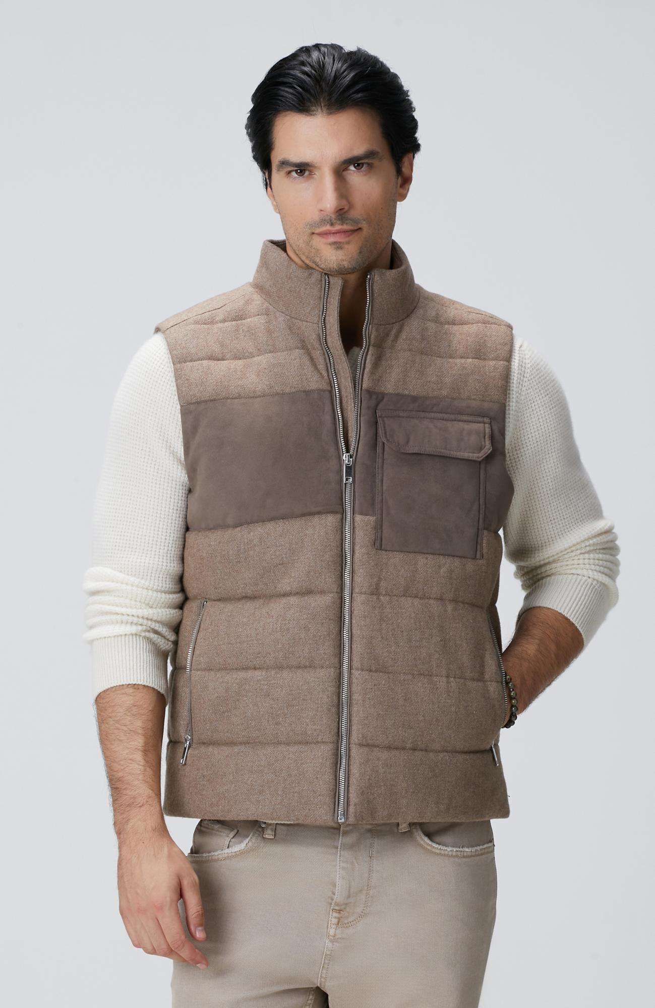 Network Erkek Bej Yün Karışımlı Flanel Casual Yelek