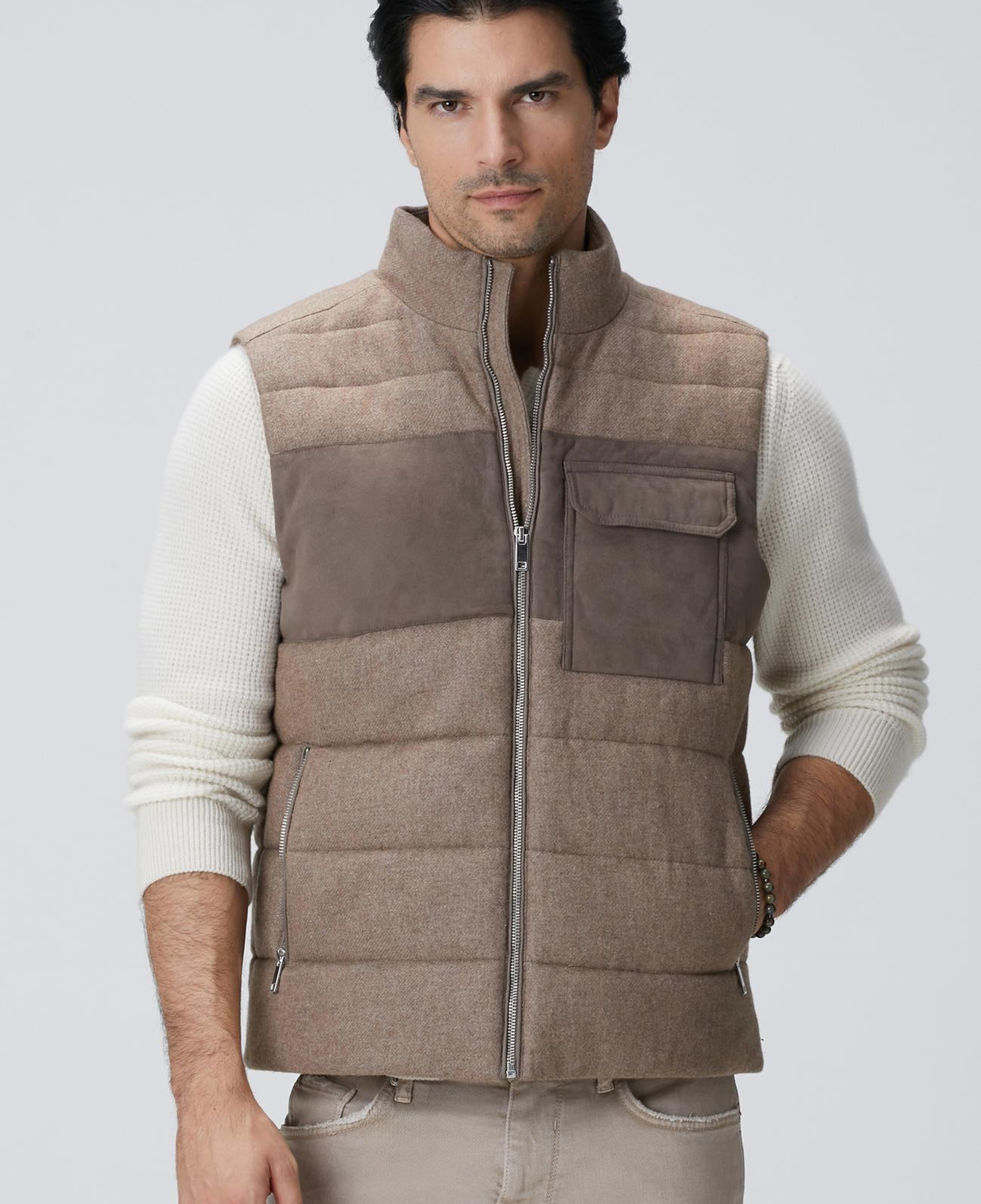 Network Erkek Bej Yün Karışımlı Flanel Casual Yelek