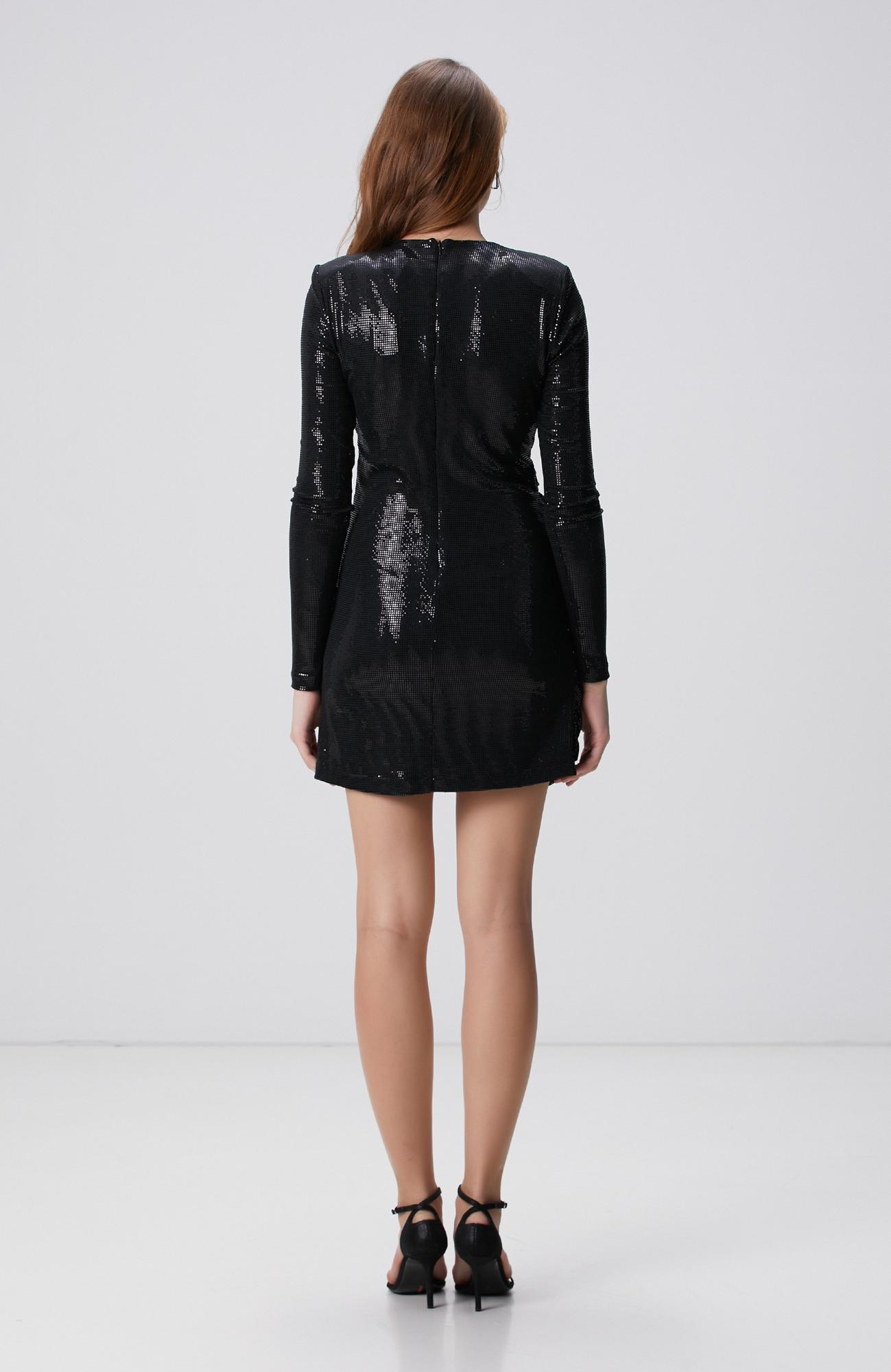 Network Kadın Siyah Payetli Balen Detaylı Mini Abiye Elbise