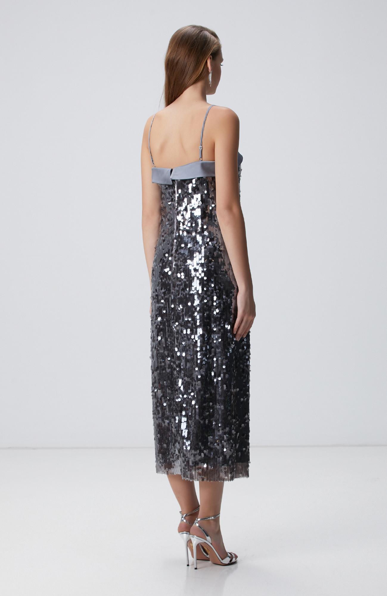 Network Kadın Antrasit Payetli Abiye Elbise