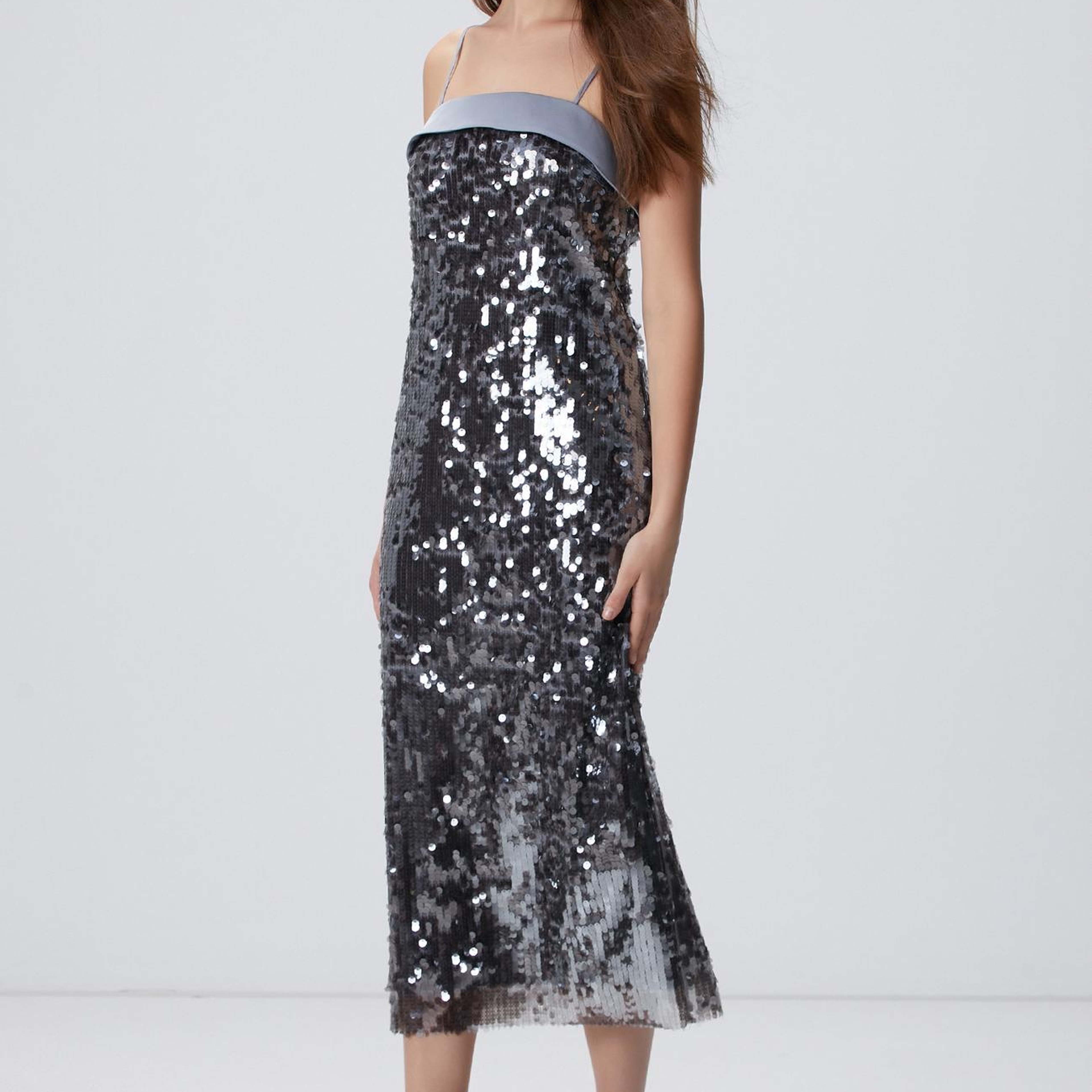 Network Kadın Antrasit Payetli Abiye Elbise