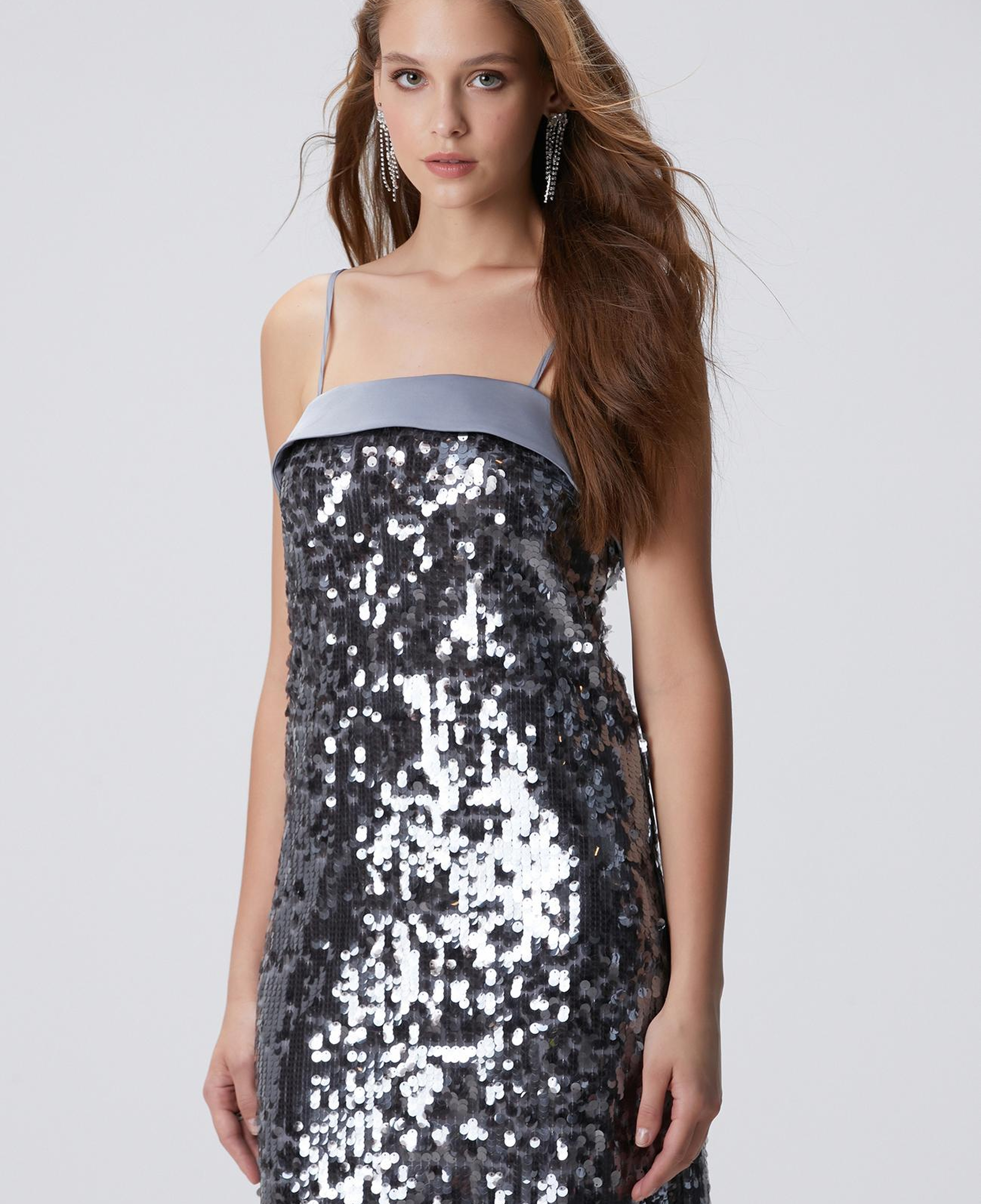 Network Kadın Antrasit Payetli Abiye Elbise