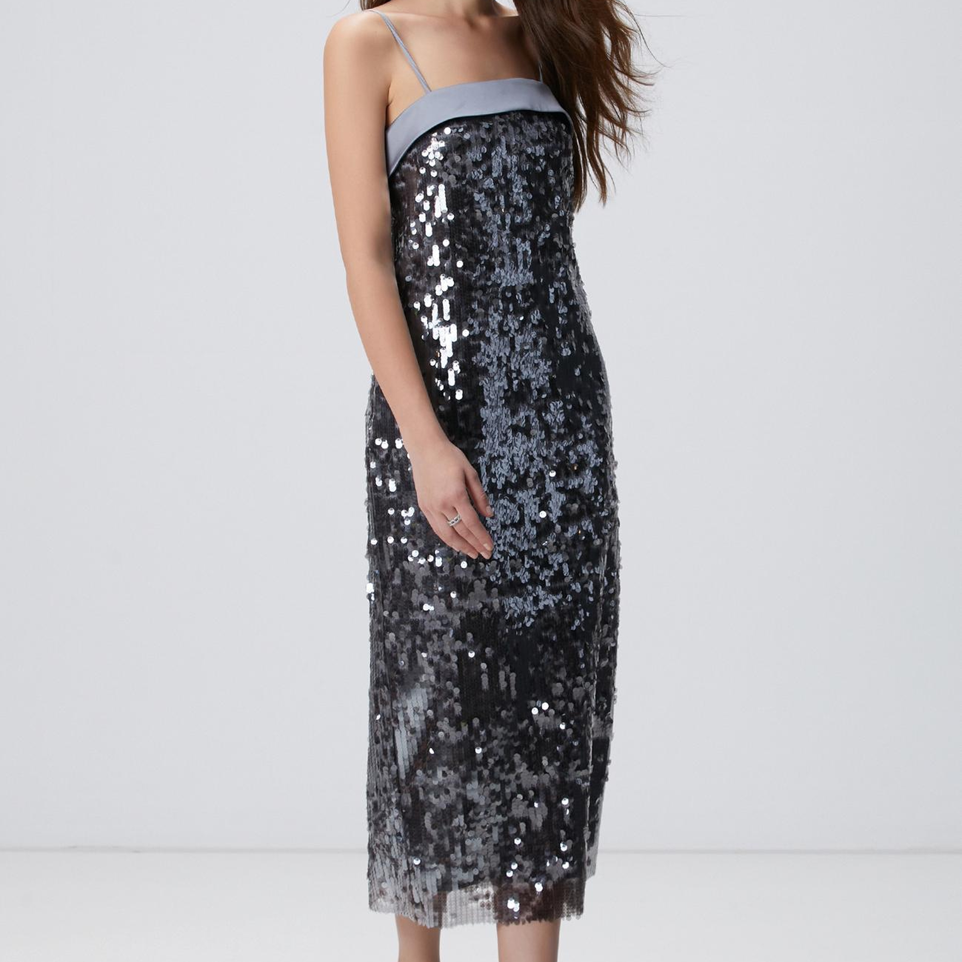 Network Kadın Antrasit Payetli Abiye Elbise