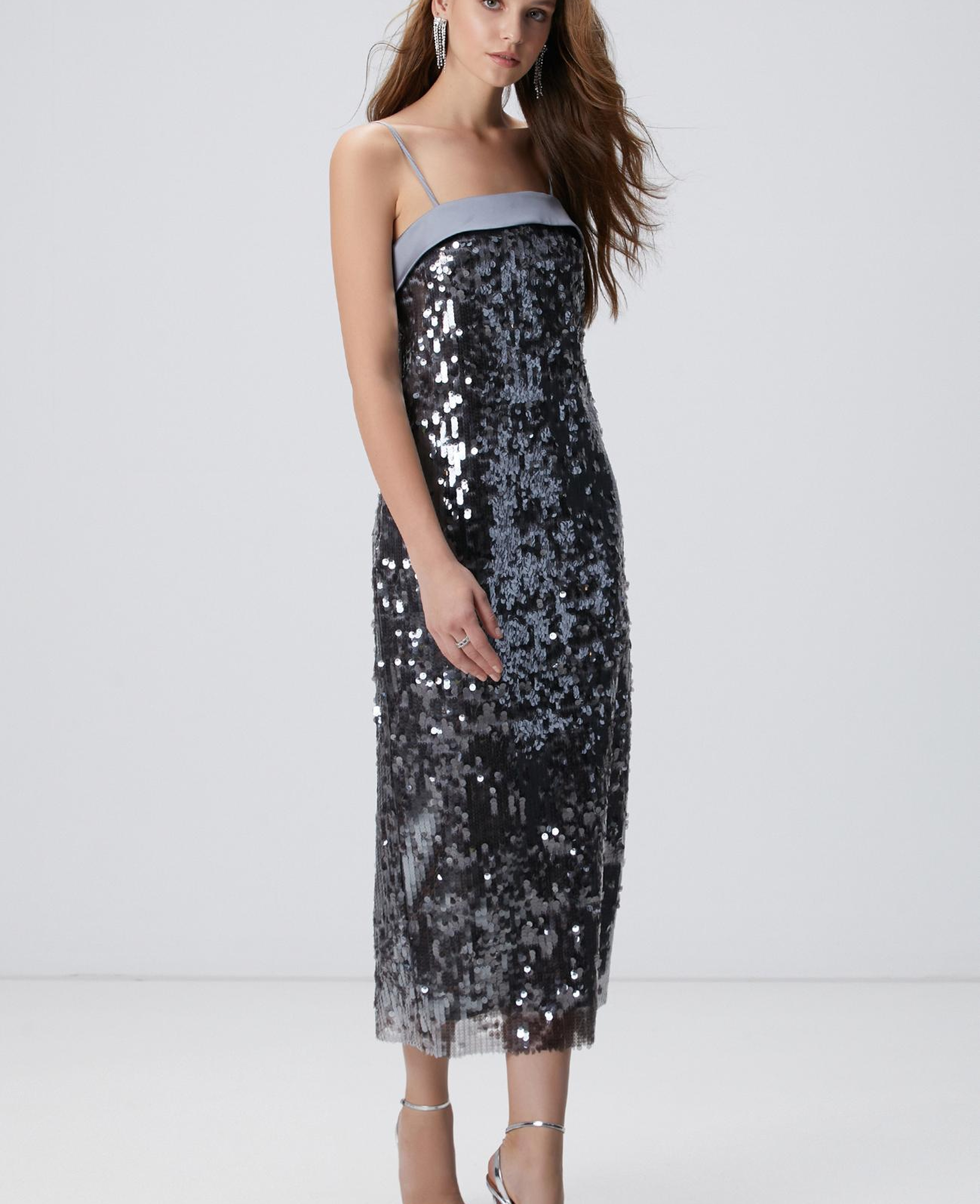 Network Kadın Antrasit Payetli Abiye Elbise