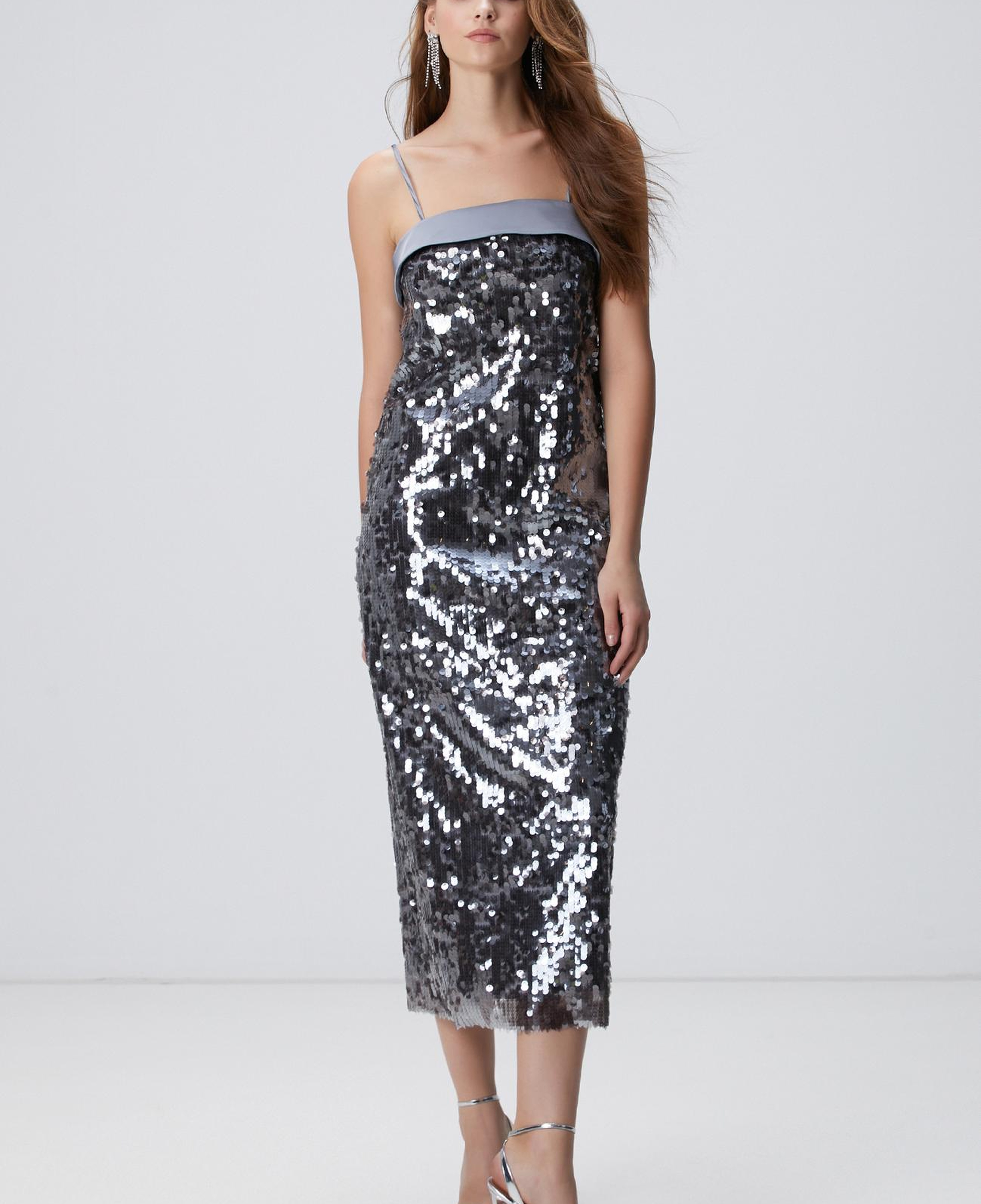 Network Kadın Antrasit Payetli Abiye Elbise