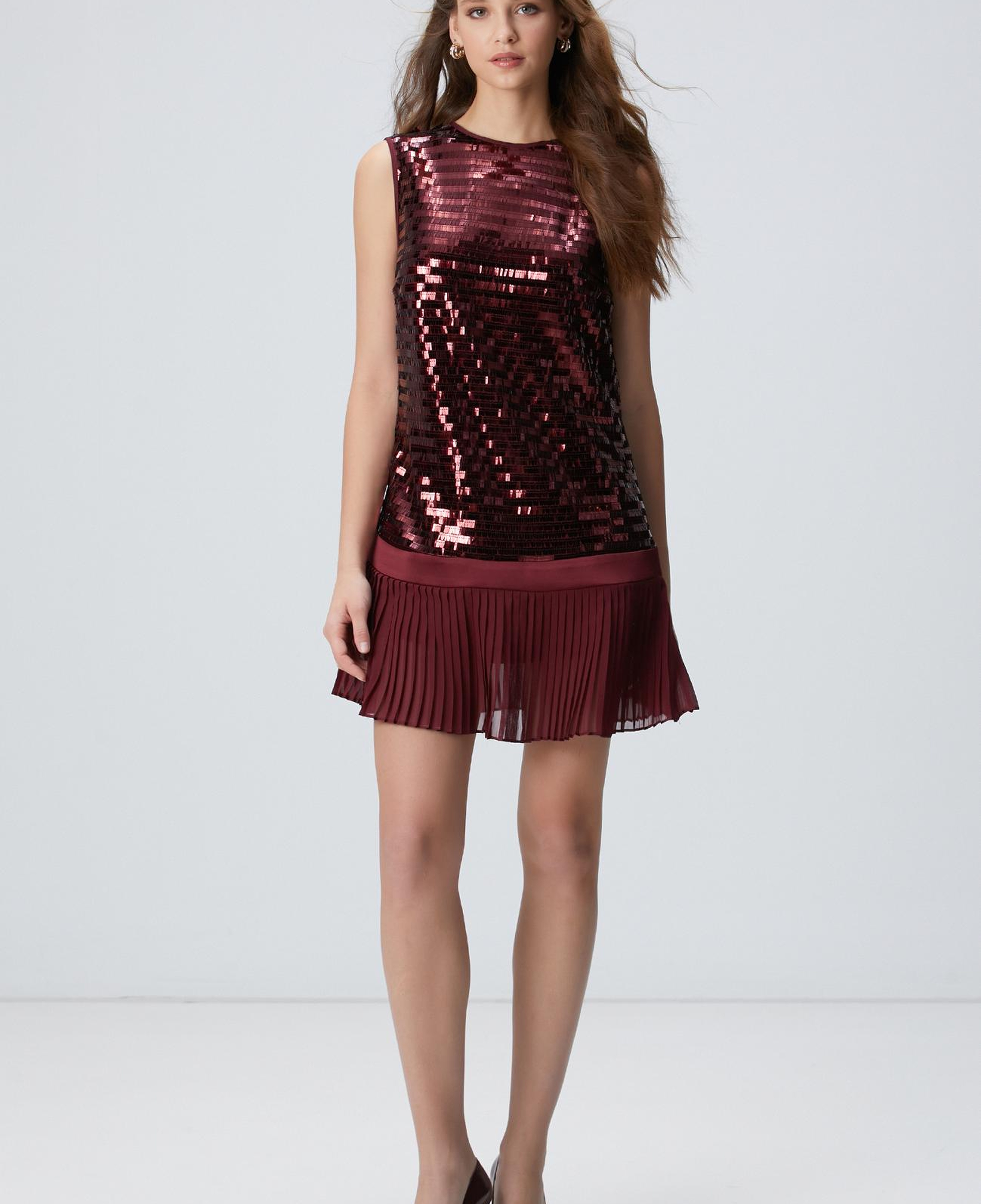 Network Kadın Vişne Payetli Mini Abiye Elbise