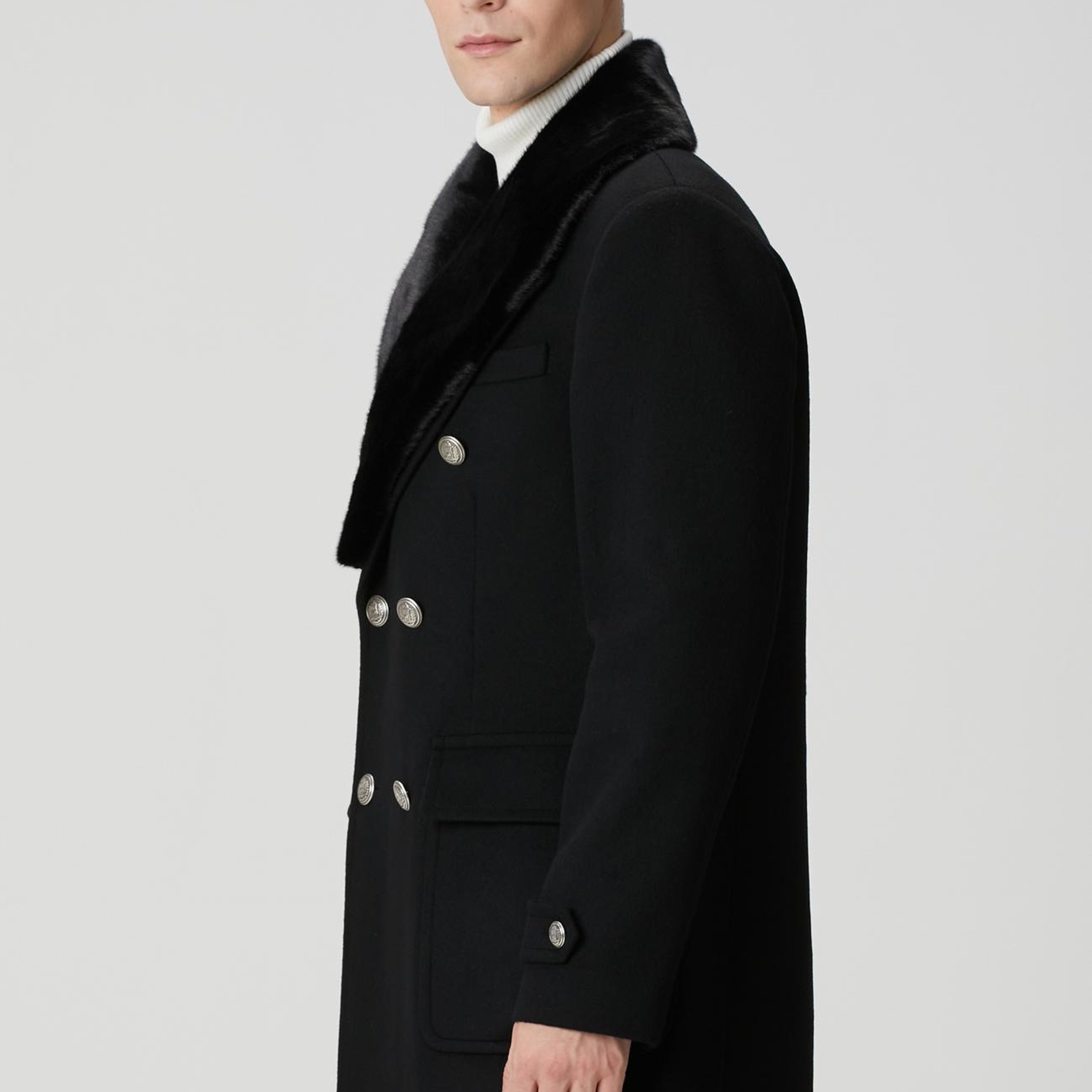 Network Erkek Siyah Yün Kaşmir Karışımlı Palto