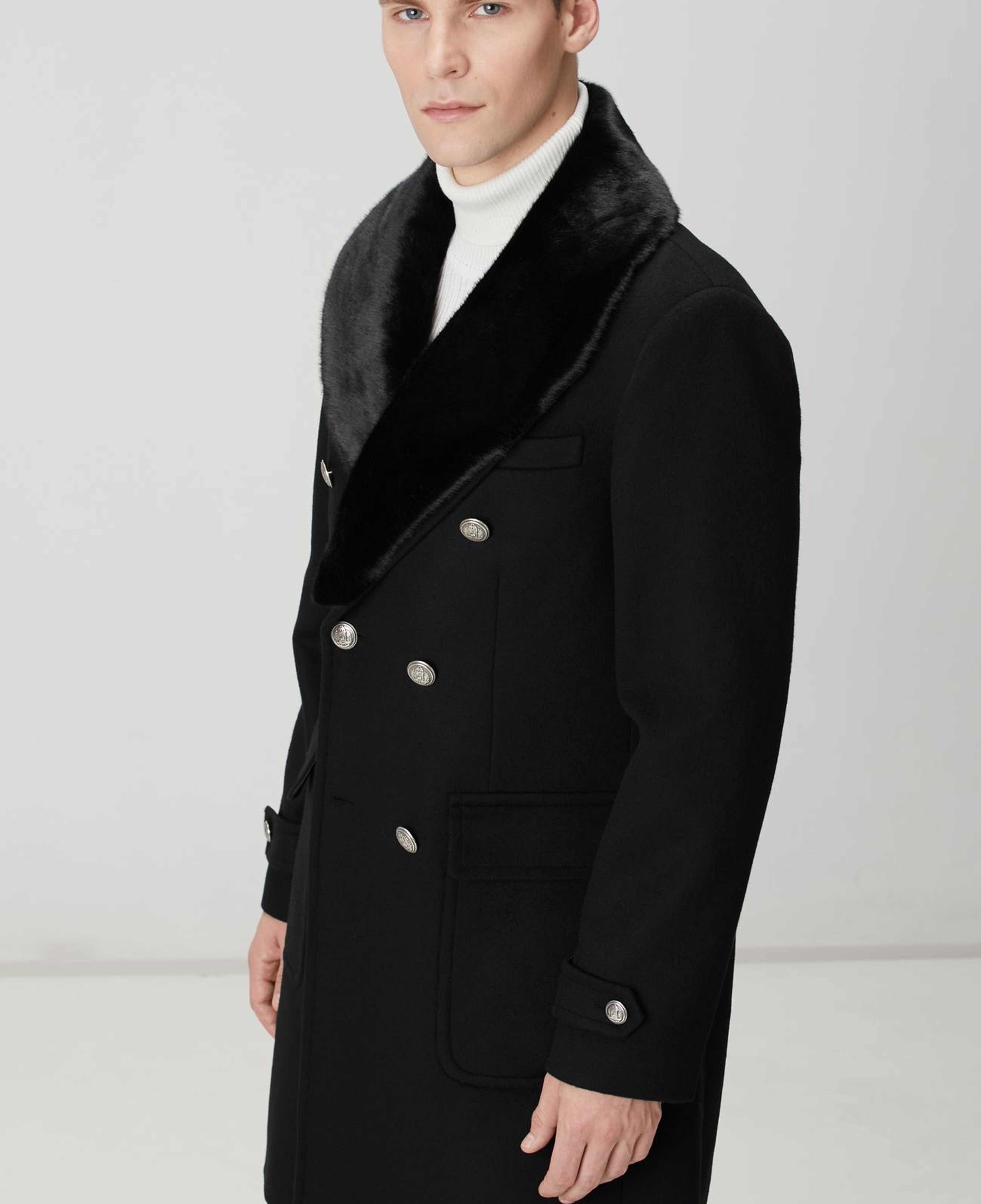 Network Erkek Siyah Yün Kaşmir Karışımlı Palto