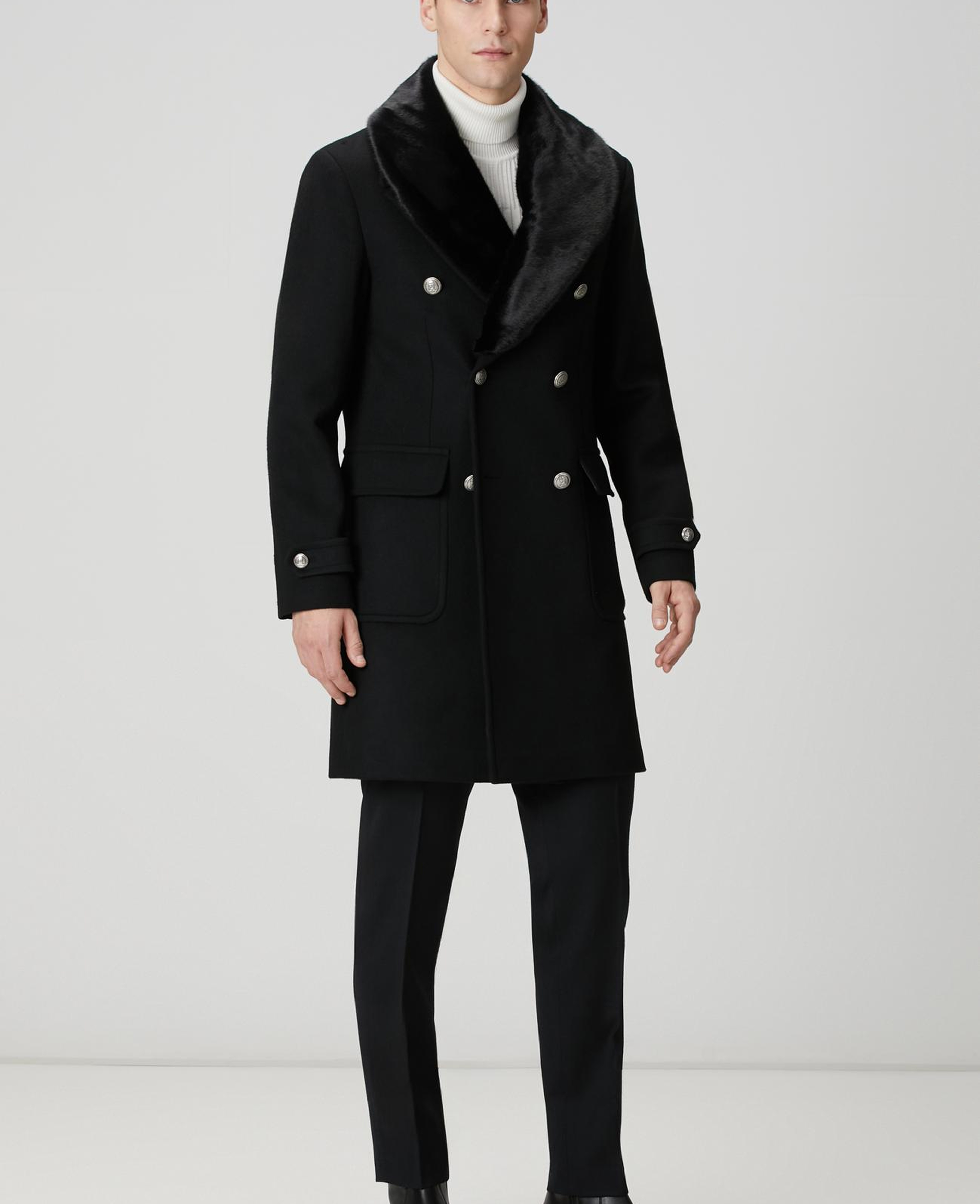 Network Erkek Siyah Yün Kaşmir Karışımlı Palto