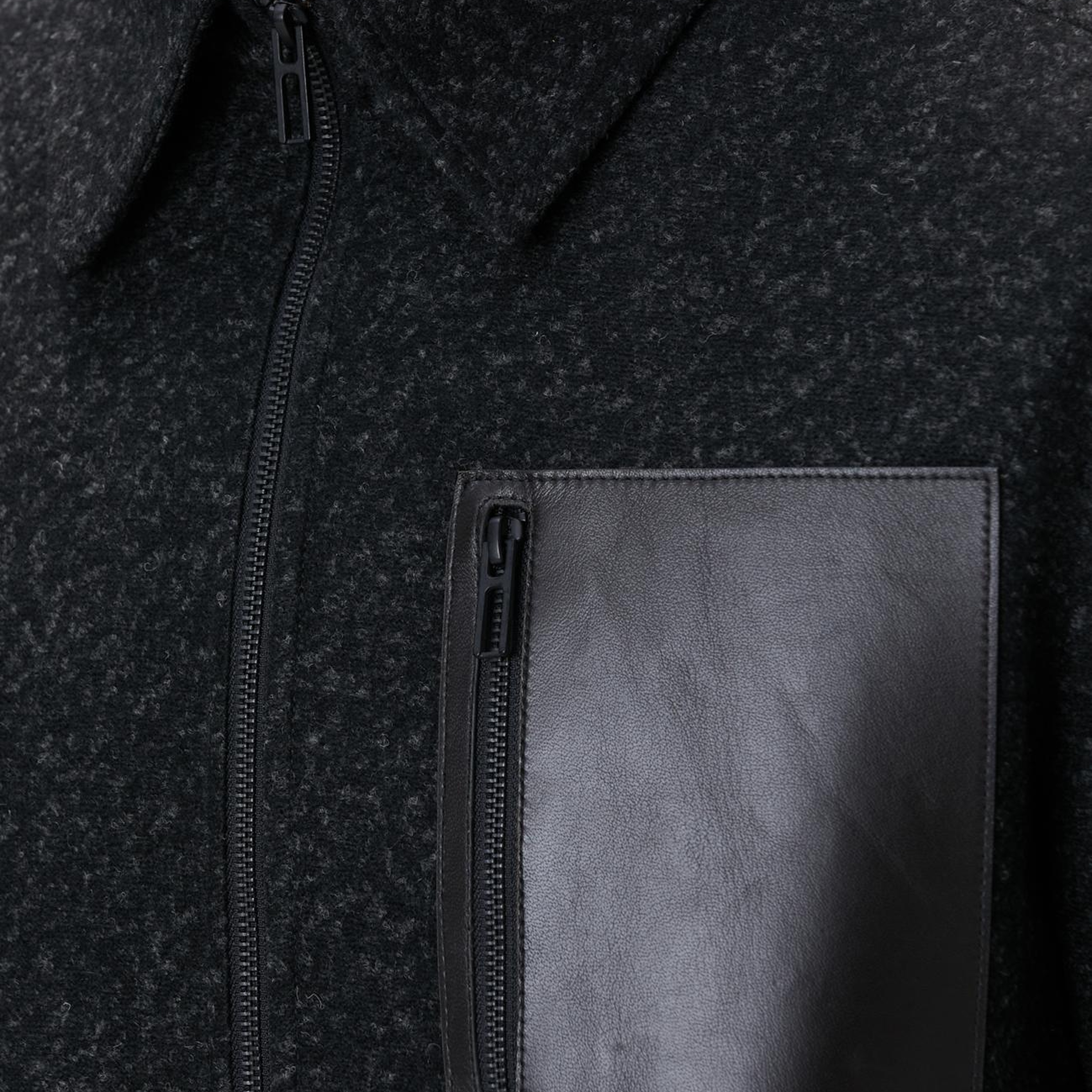 Network Erkek Siyah Yün Karışımlı Deri Cep Detaylı Mont