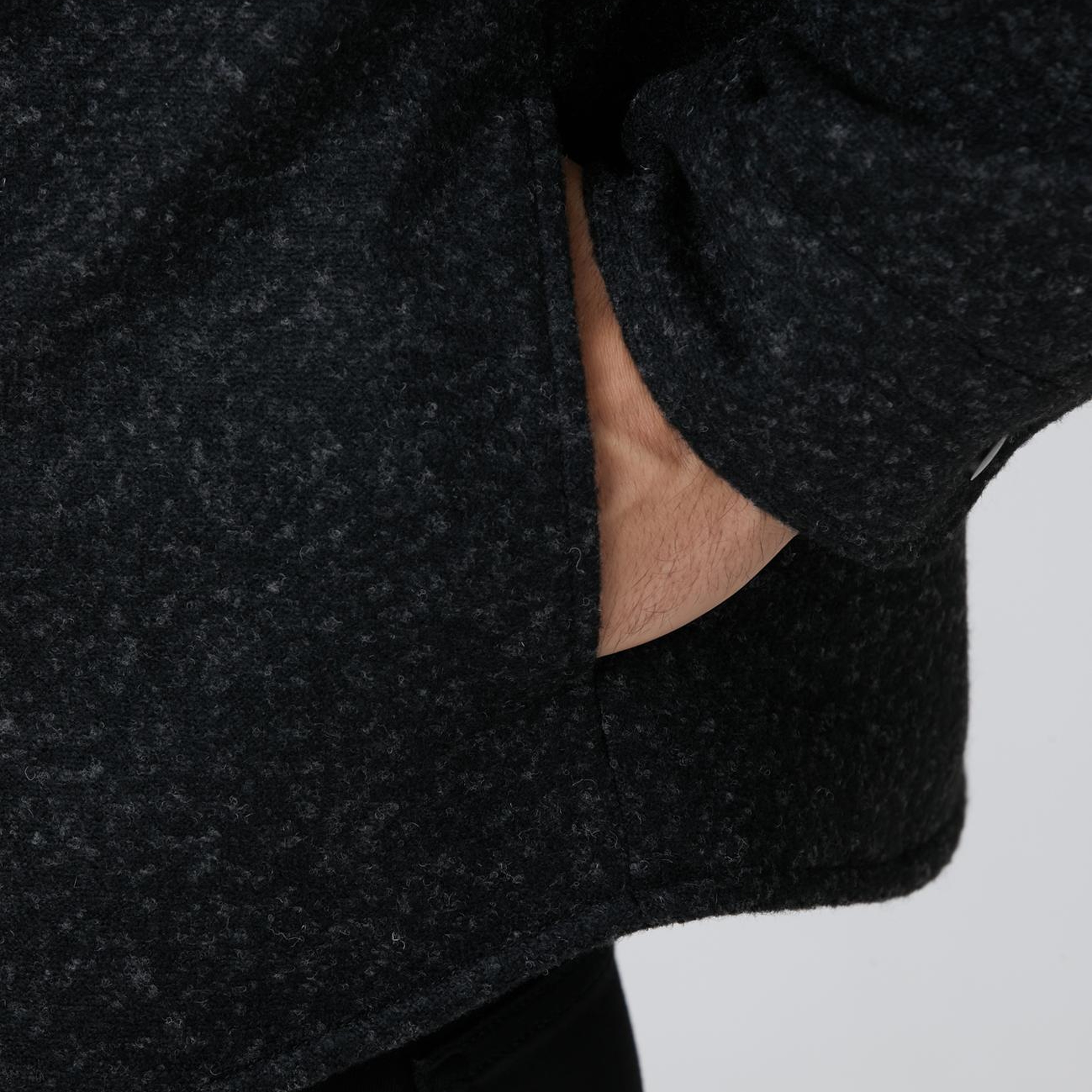 Network Erkek Siyah Yün Karışımlı Deri Cep Detaylı Mont