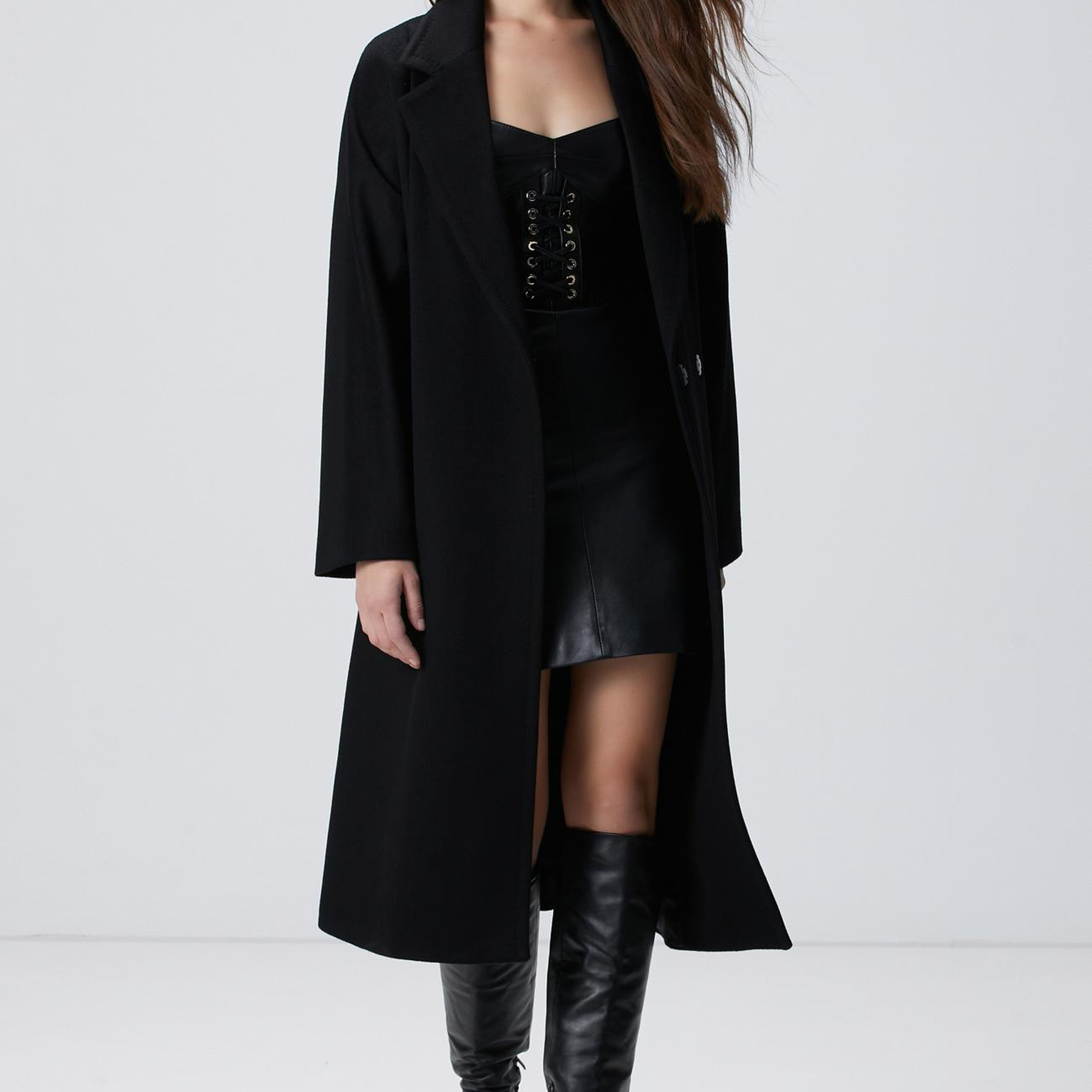 Network Kadın Siyah Deri Elbise