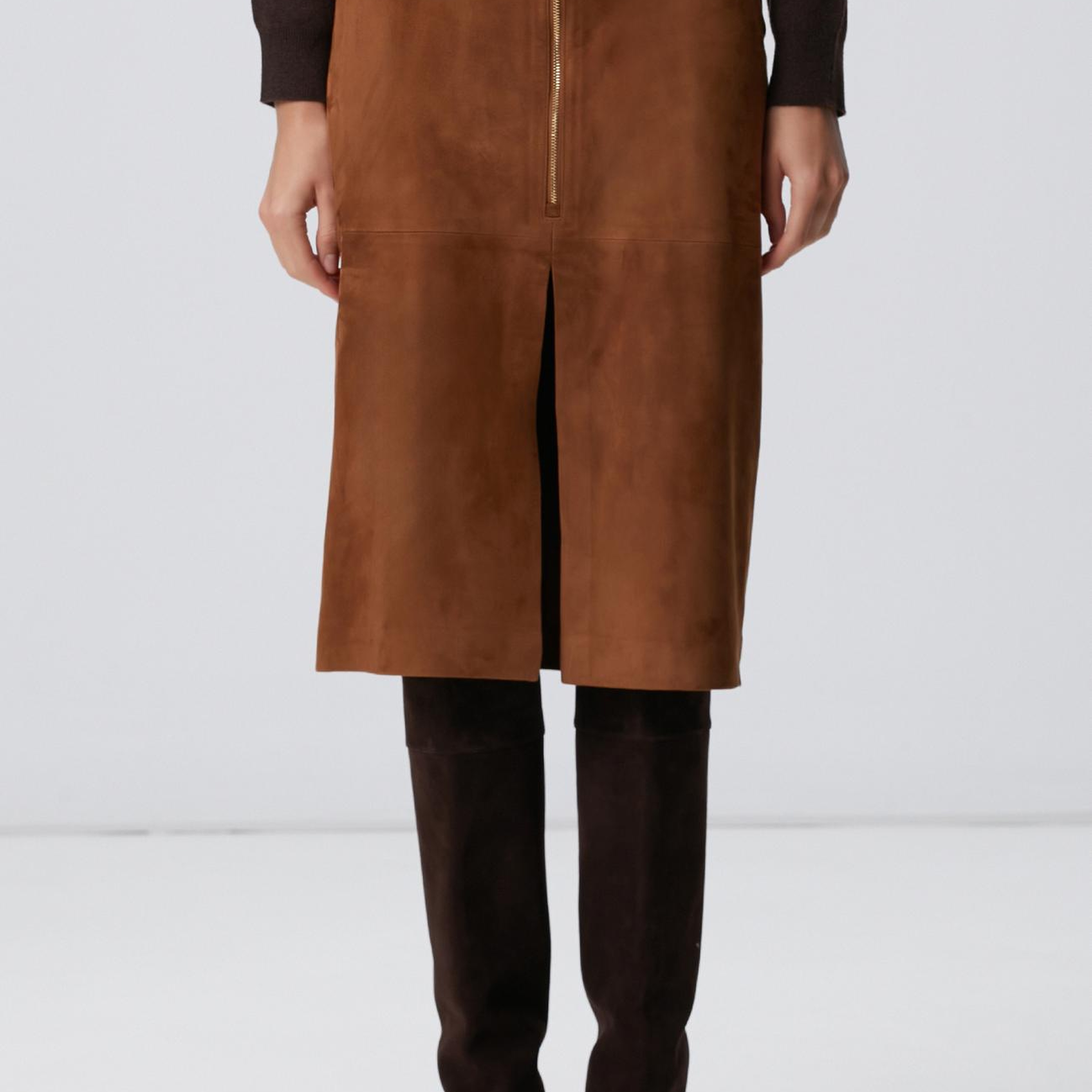 Network Kadın Tarçın Süet Deri Midi Etek