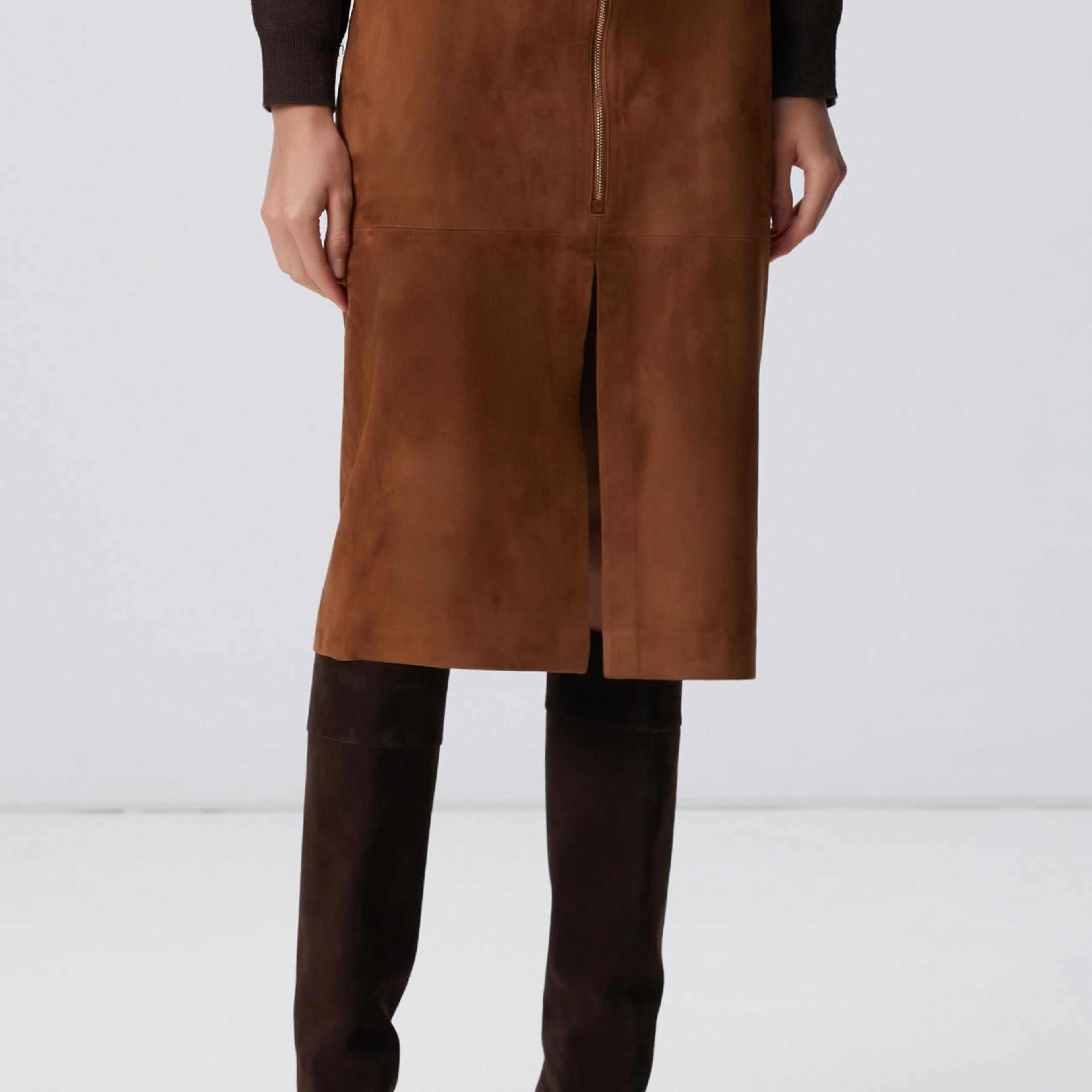 Network Kadın Tarçın Süet Deri Midi Etek