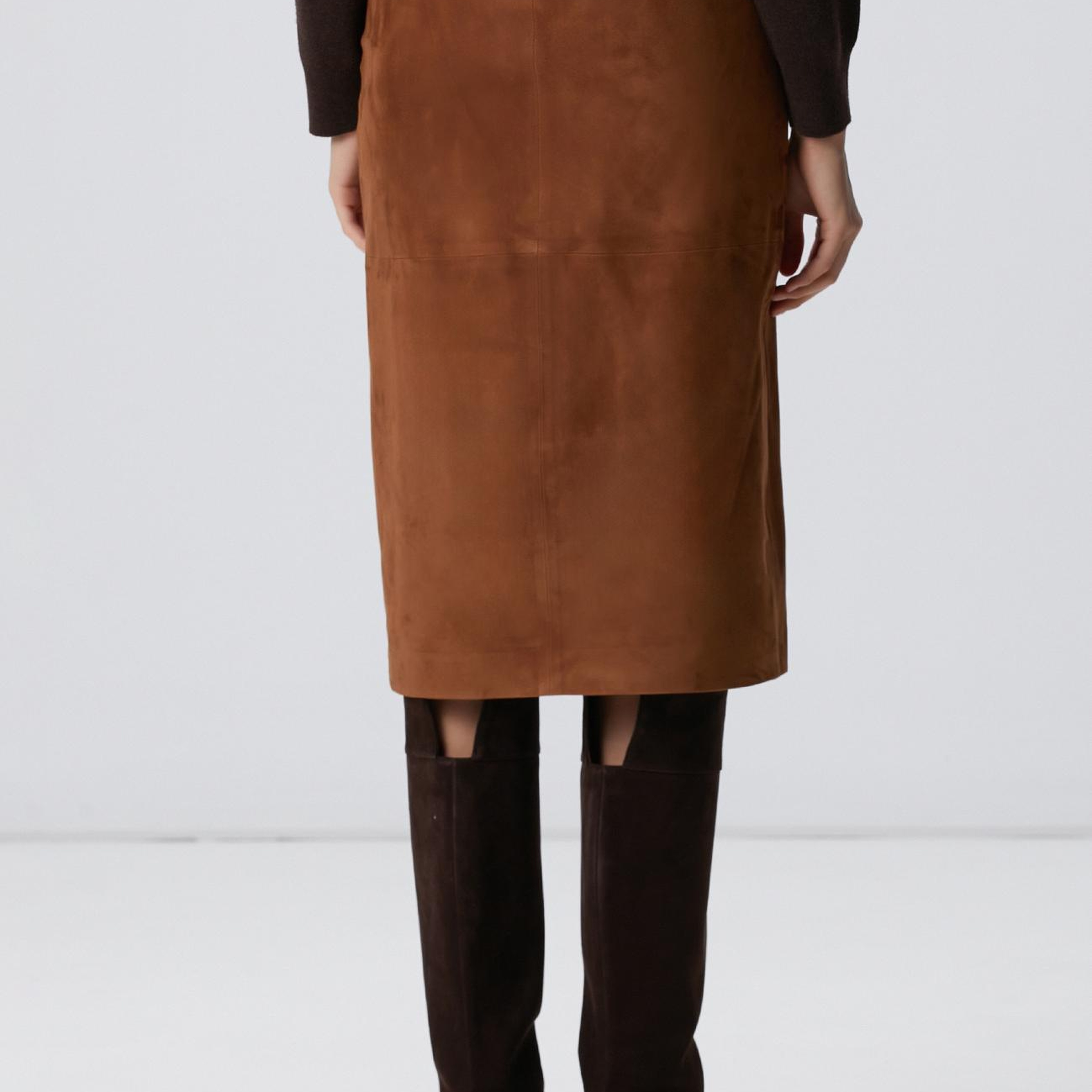 Network Kadın Tarçın Süet Deri Midi Etek