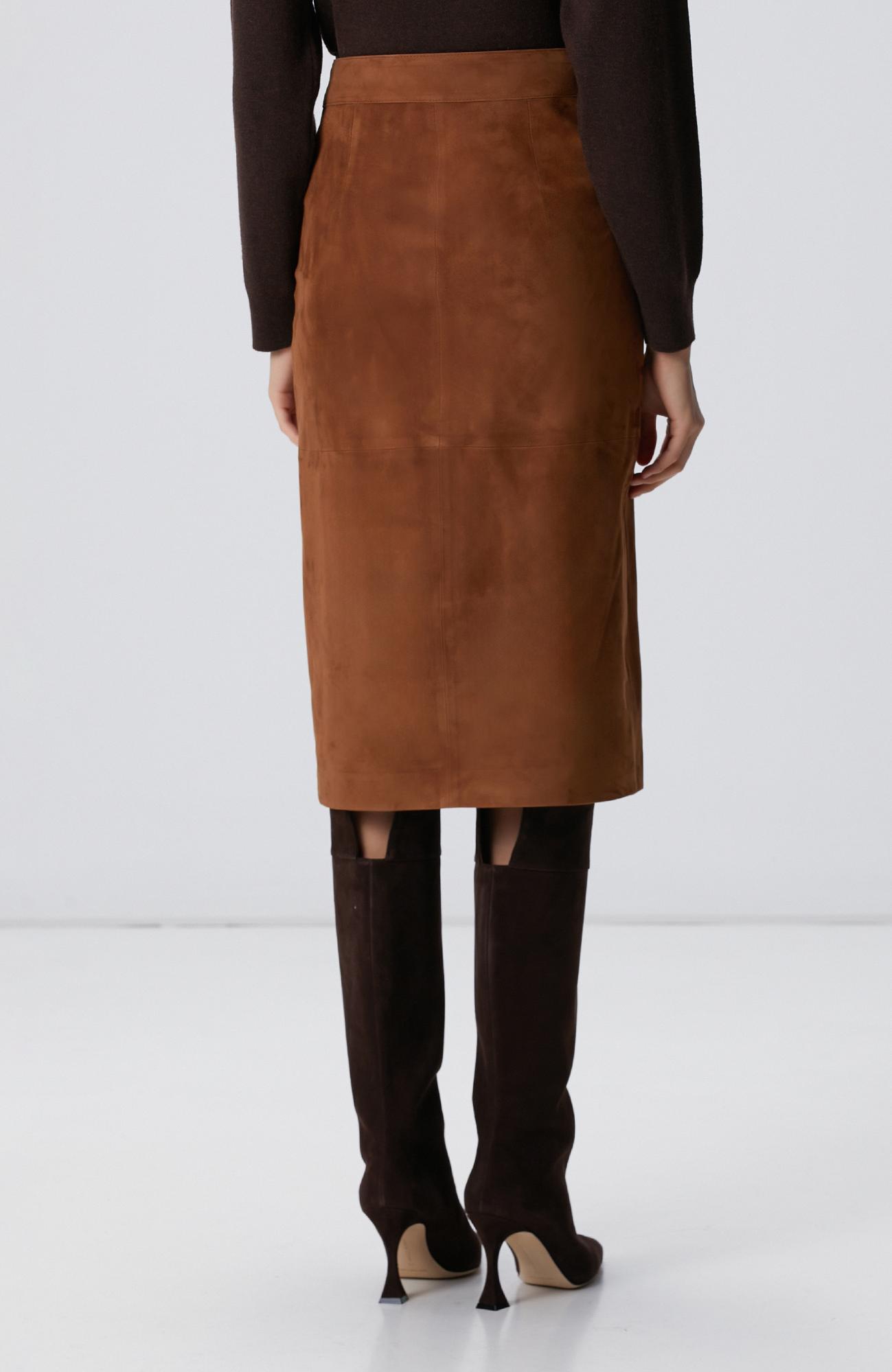 Network Kadın Tarçın Süet Deri Midi Etek
