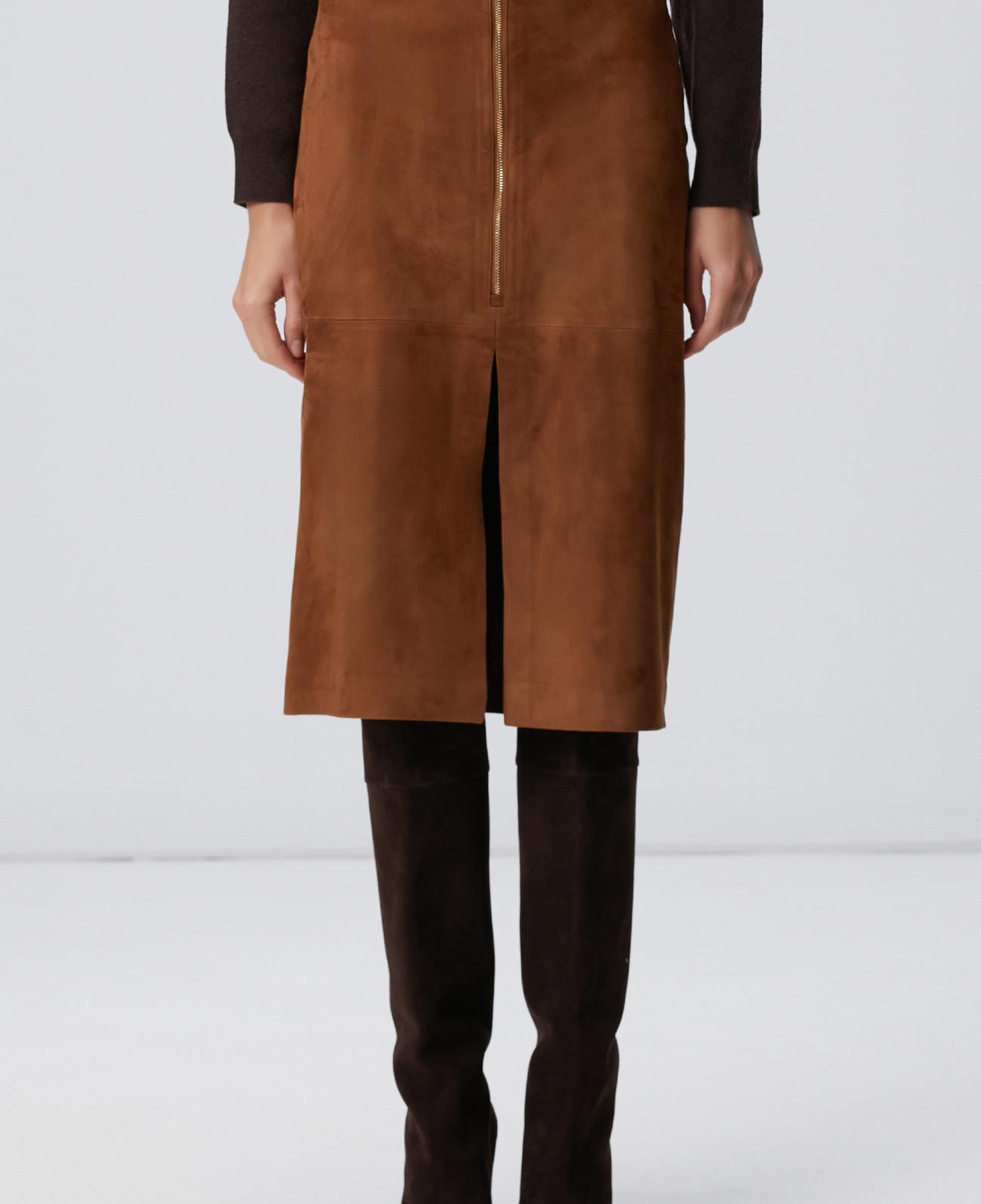 Network Kadın Tarçın Süet Deri Midi Etek