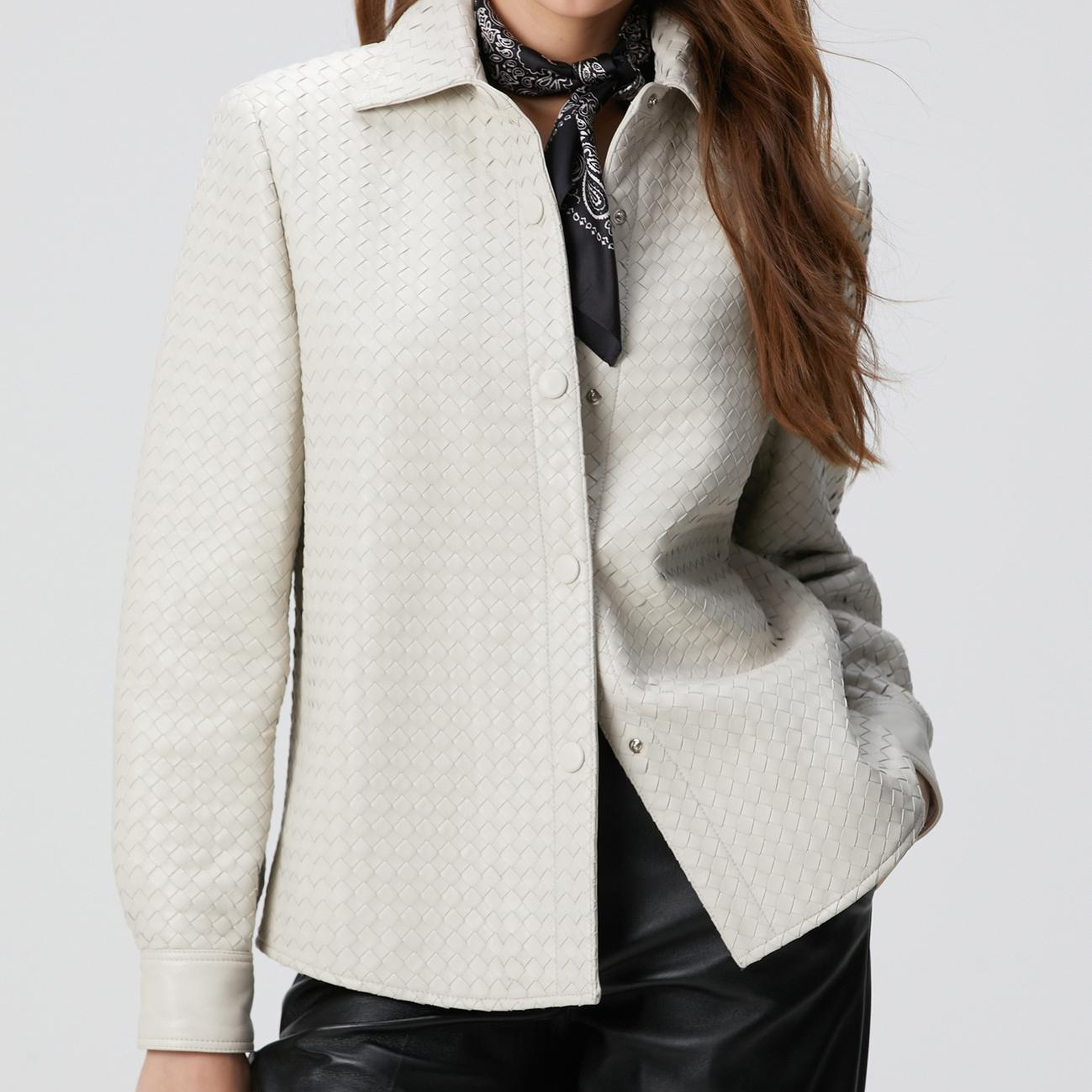 Network Kadın Limited Taş Örgü Desenli Deri Gömlek