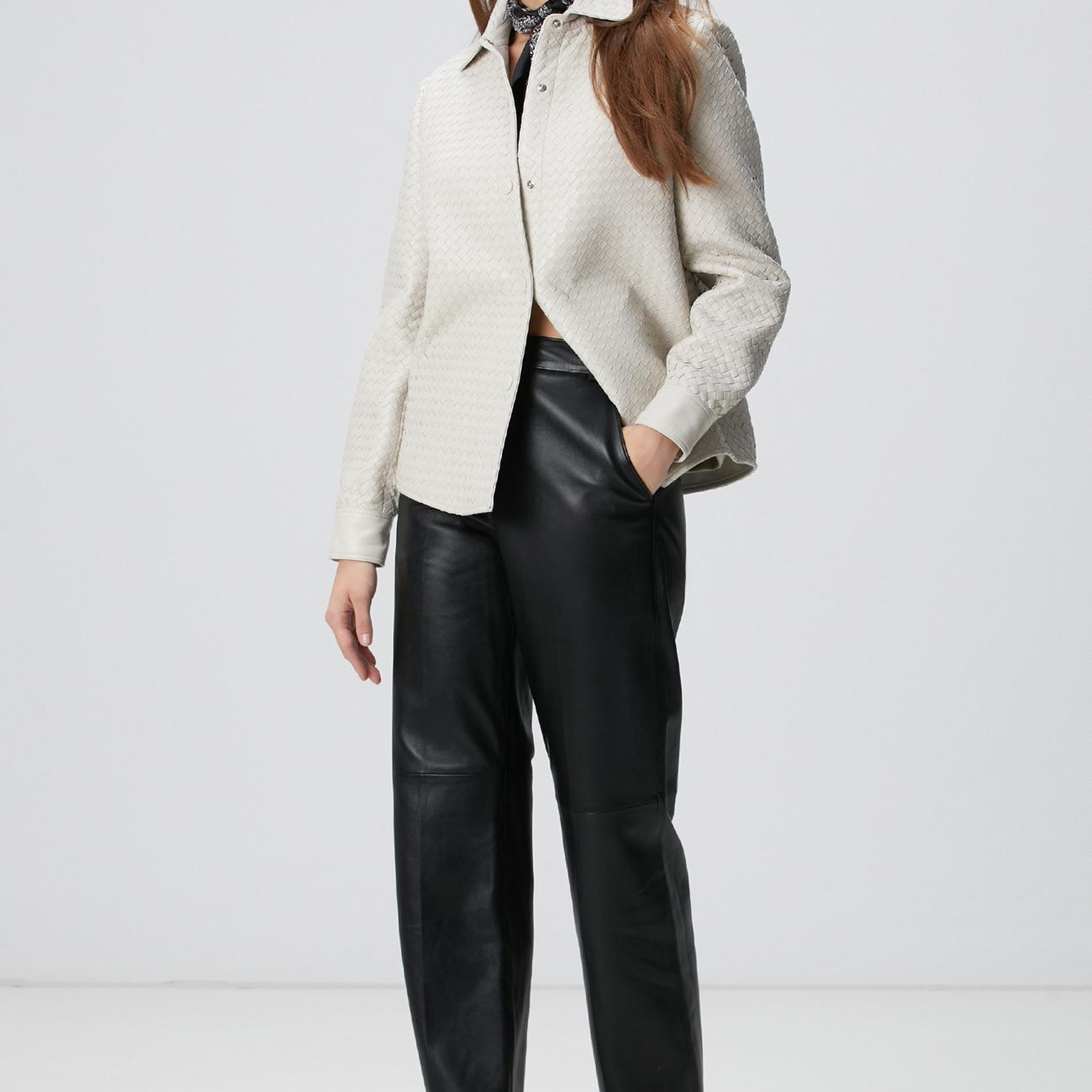 Network Kadın Limited Taş Örgü Desenli Deri Gömlek