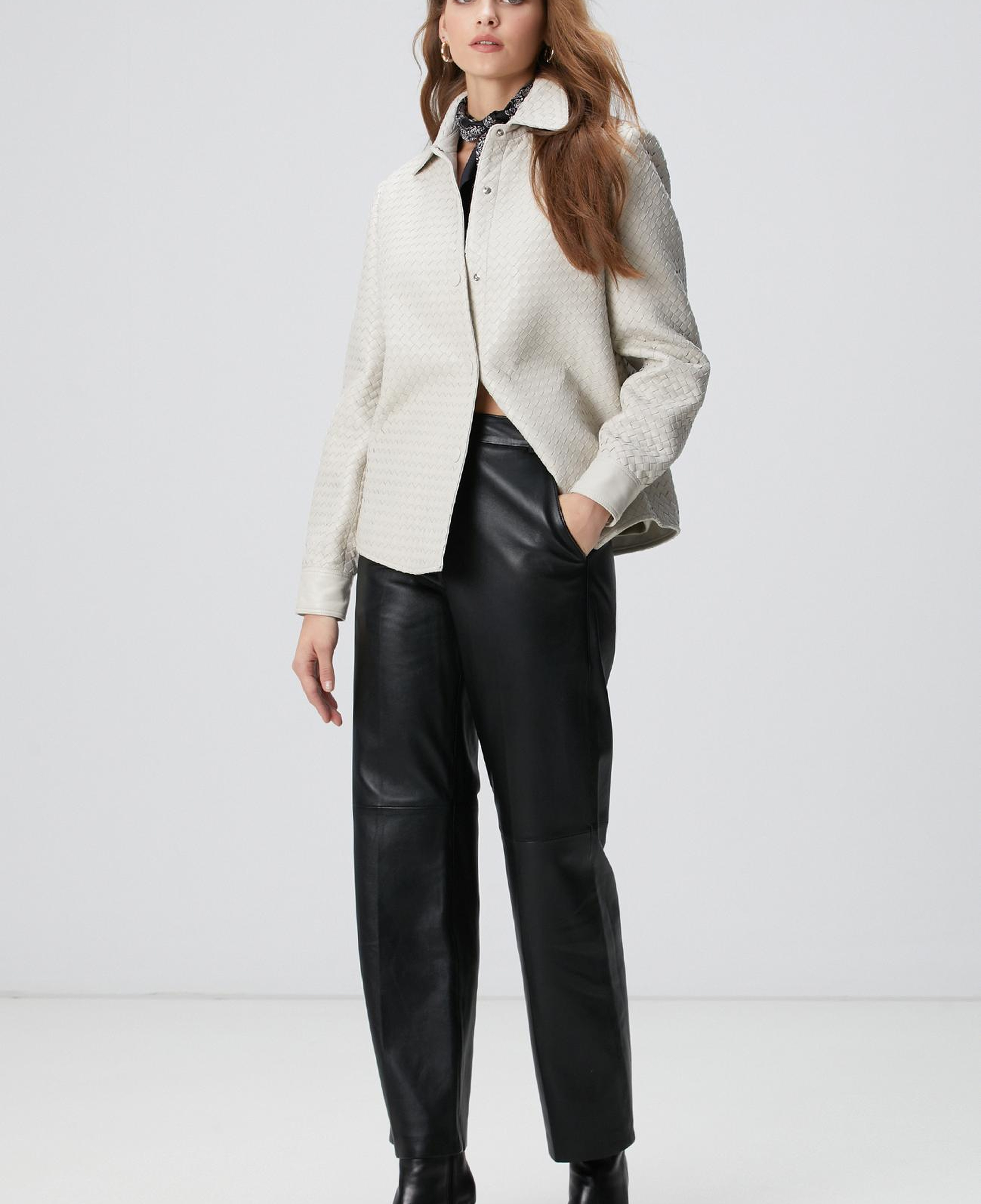 Network Kadın Limited Taş Örgü Desenli Deri Gömlek