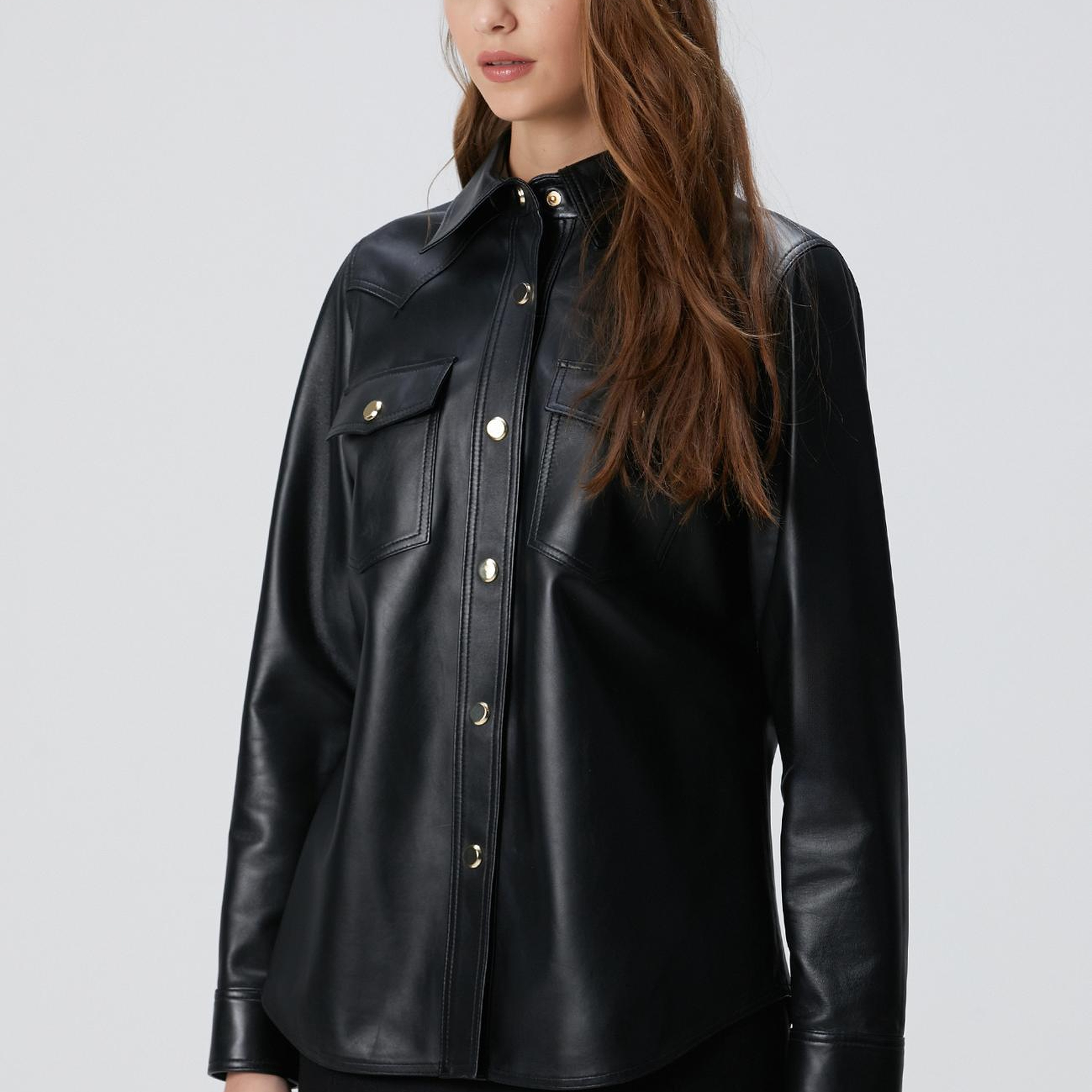 Network Kadın Siyah Deri Gömlek